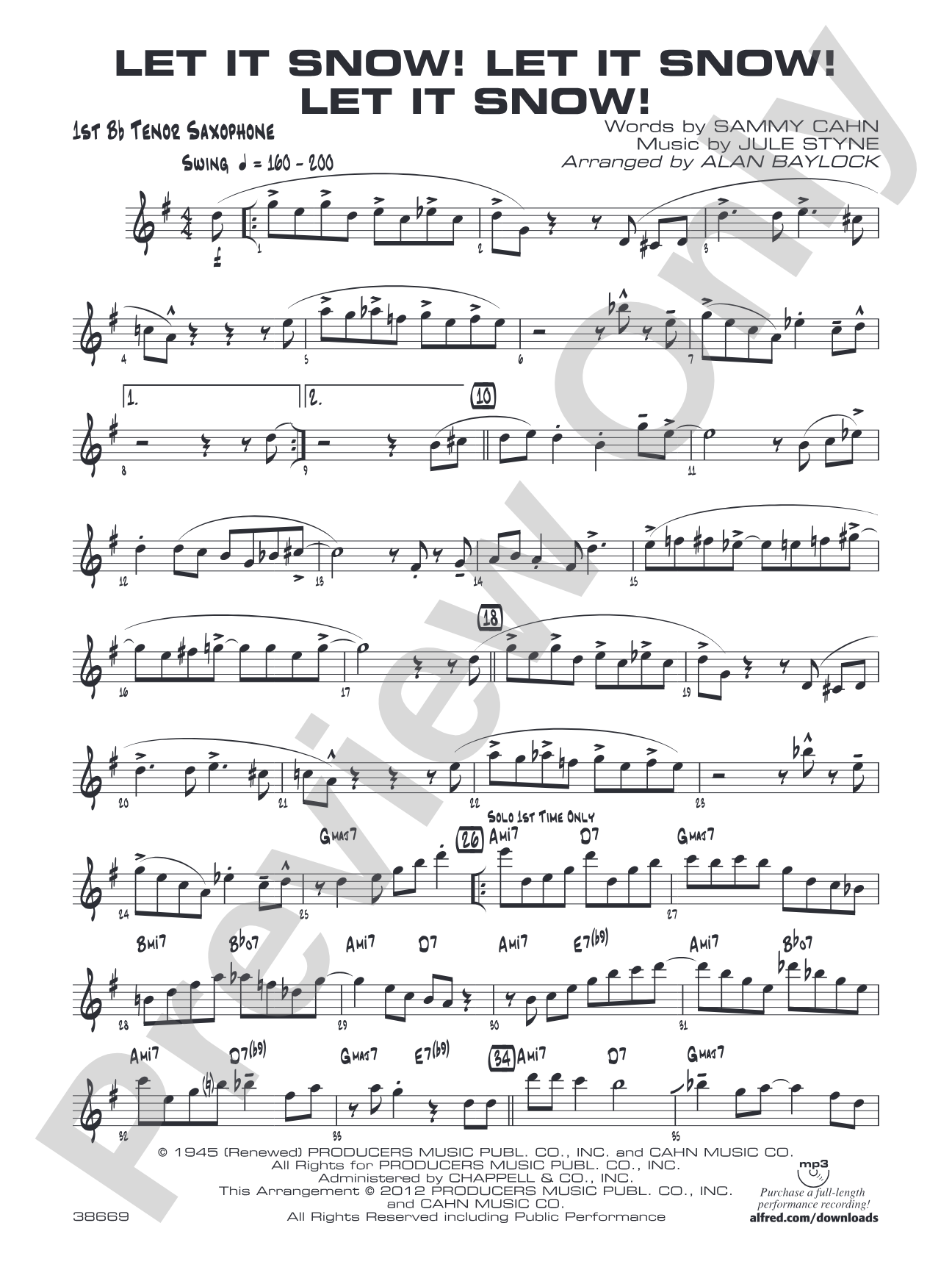 Let It Snow! Let It Snow! Let It Snow!: B-flat Tenor Saxophone