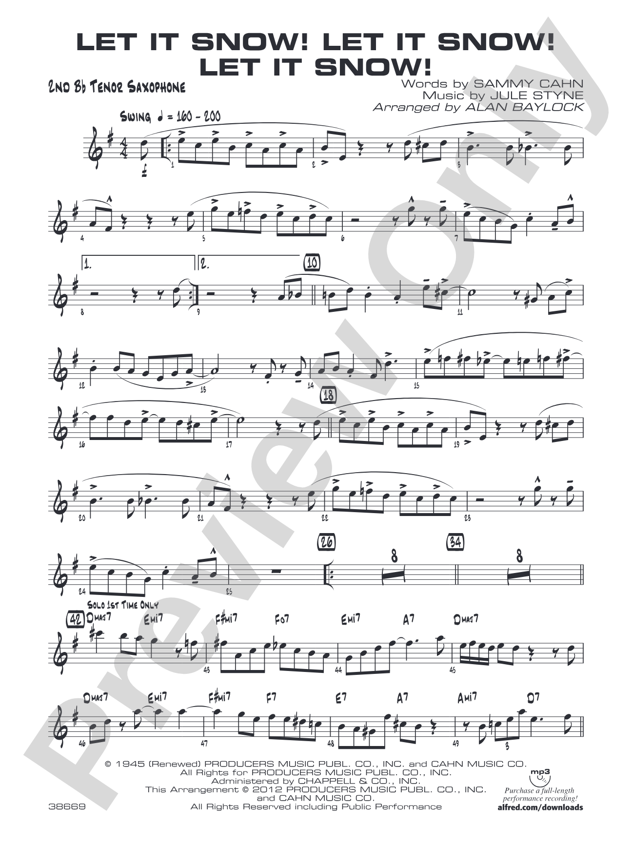 Let It Snow! Let It Snow! Let It Snow!: 2nd B-flat Tenor Saxophone