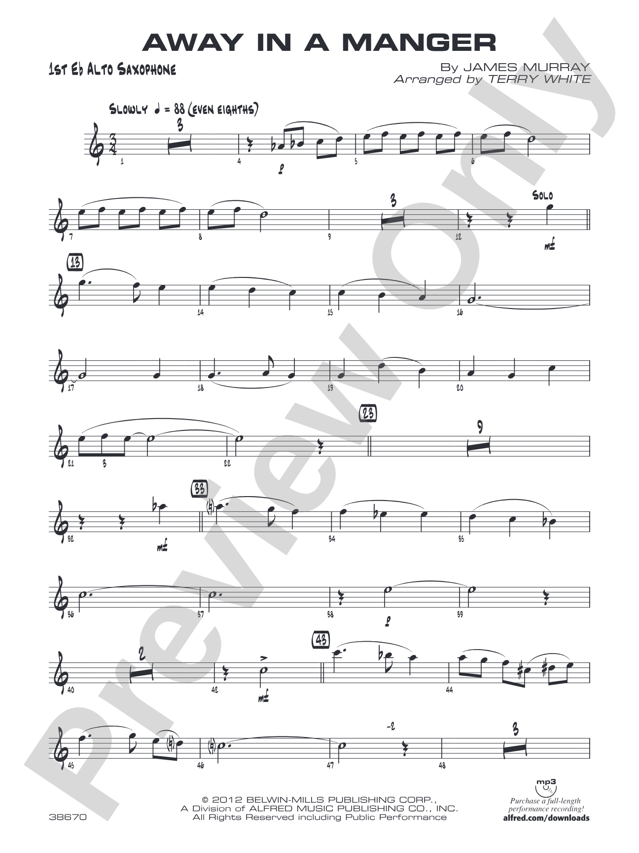 Away in a Manger: E-flat Alto Saxophone