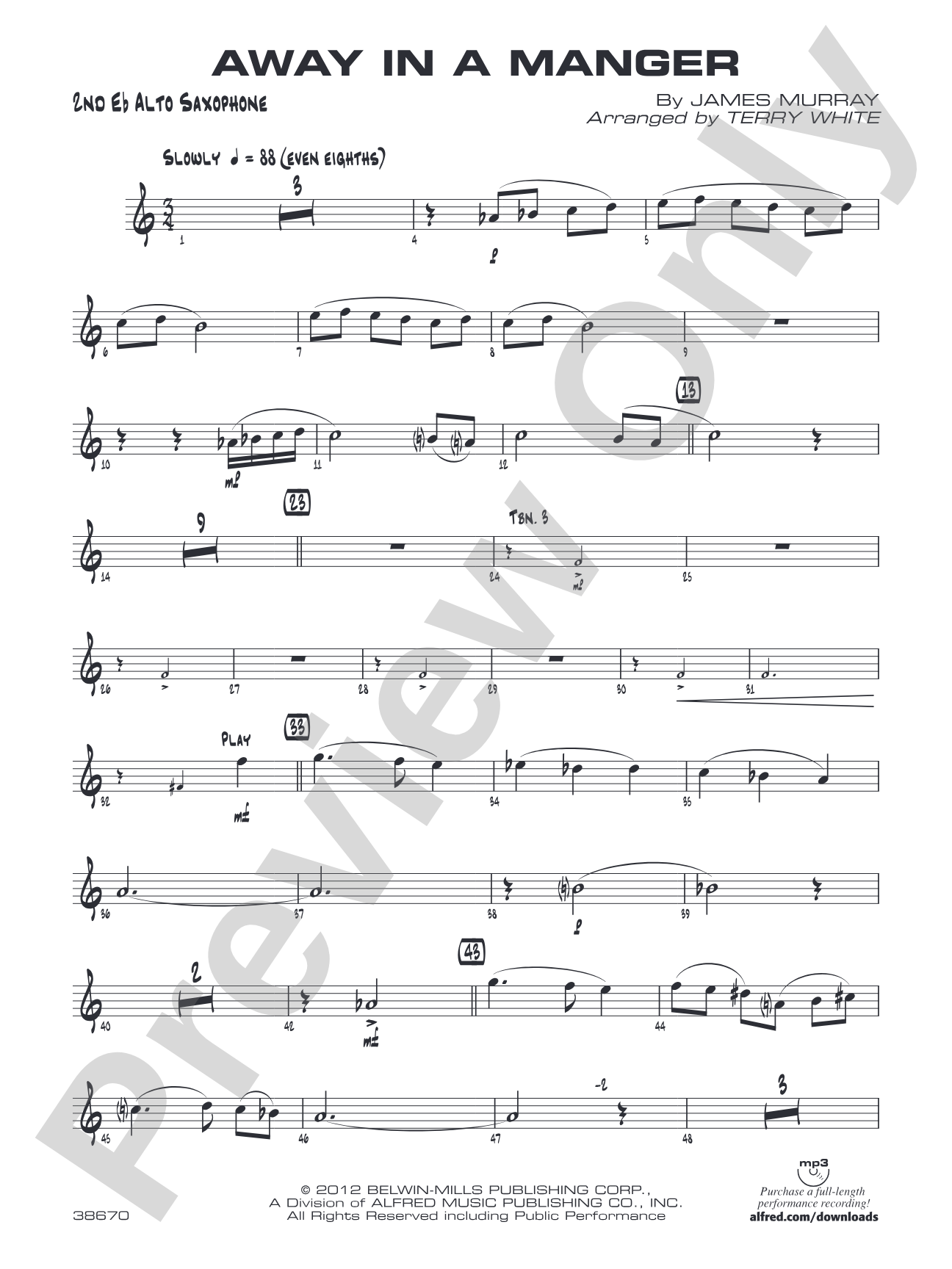 Away in a Manger: 2nd E-flat Alto Saxophone