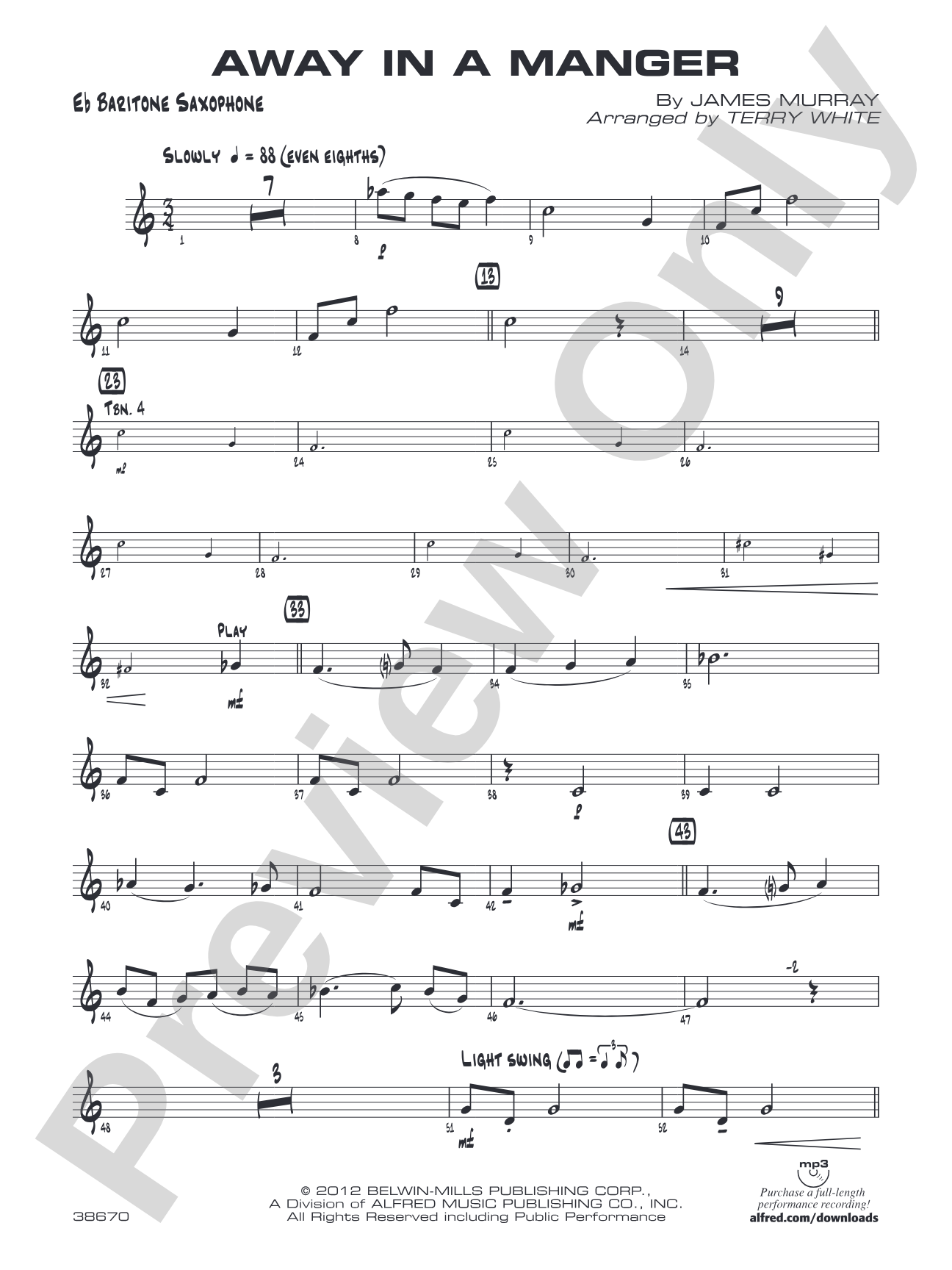 Away in a Manger: E-flat Baritone Saxophone
