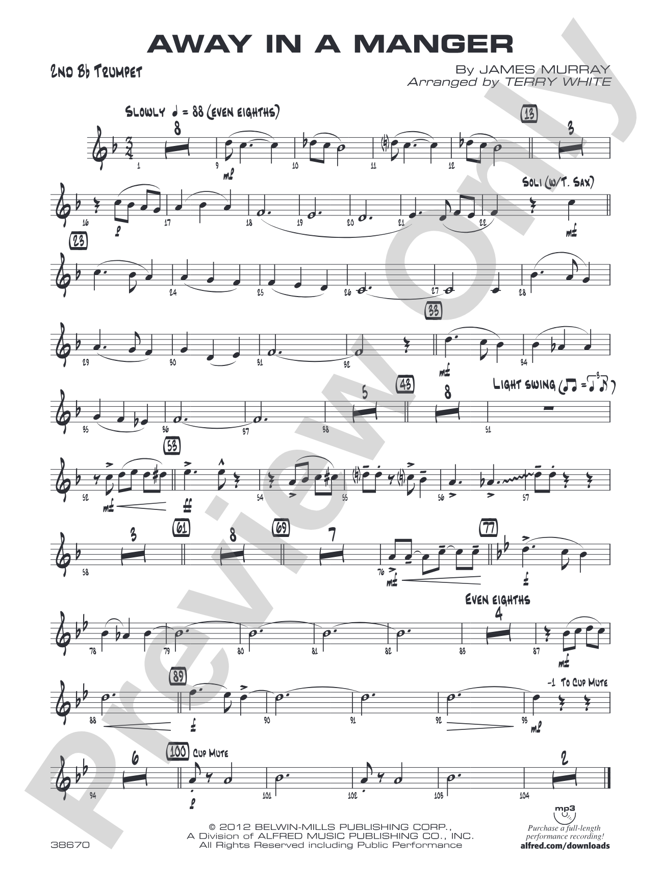 Away in a Manger: 2nd B-flat Trumpet