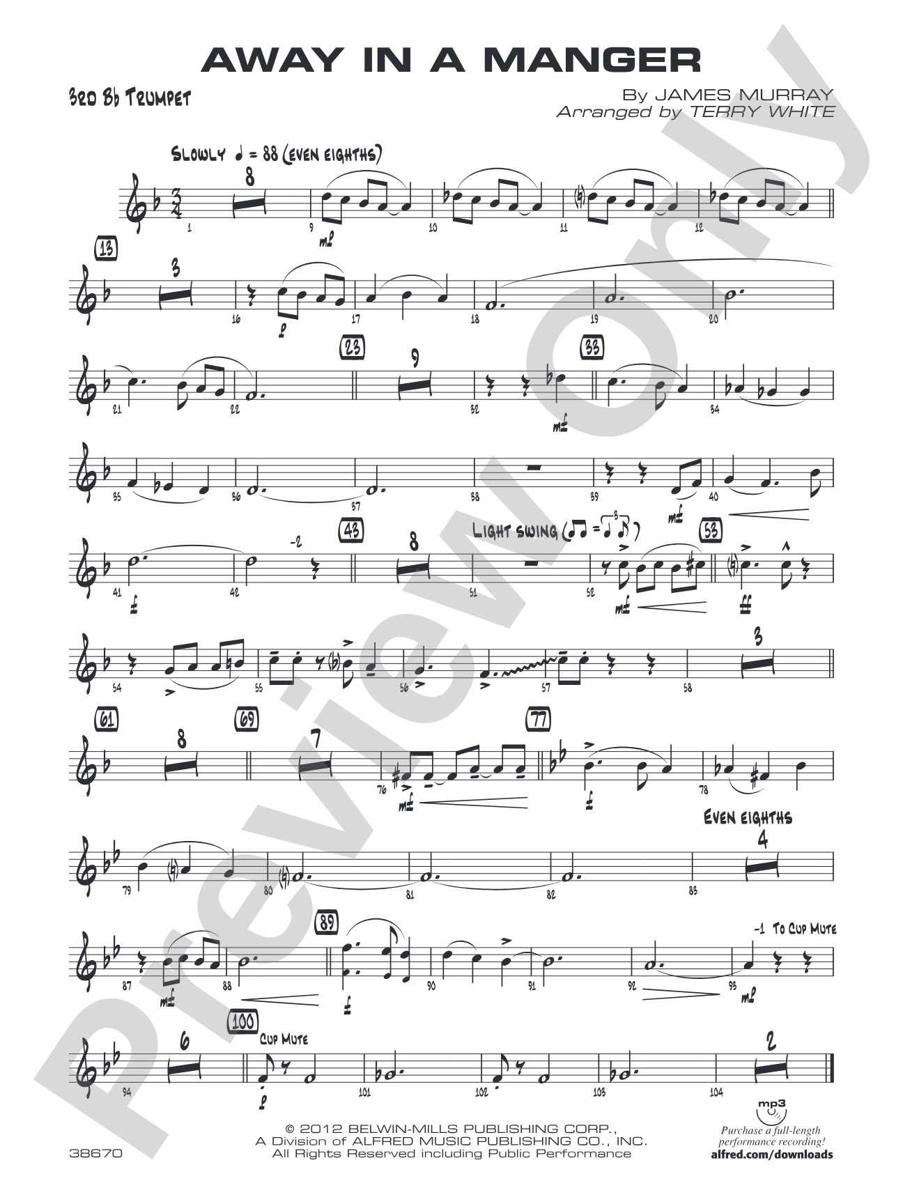 Away in a Manger: 3rd B-flat Trumpet