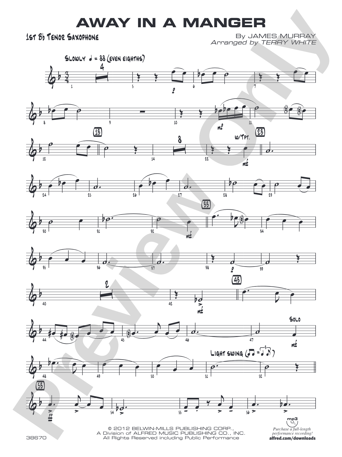 Away in a Manger: B-flat Tenor Saxophone