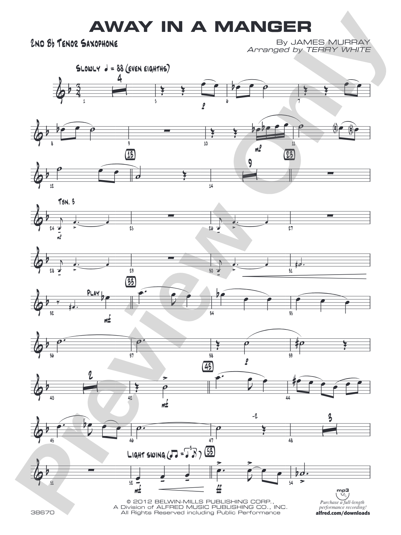 Away in a Manger: 2nd B-flat Tenor Saxophone