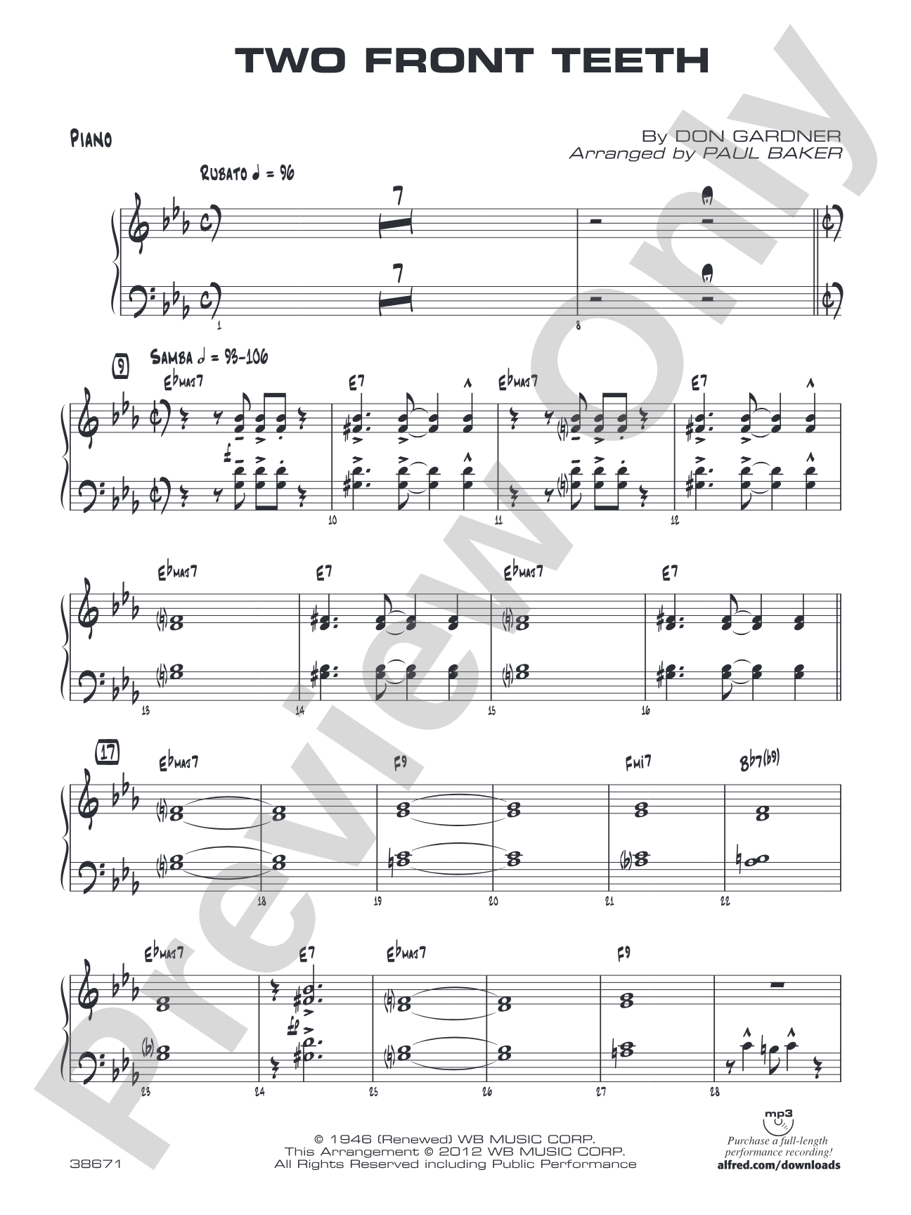 Two Front Teeth: Piano Accompaniment