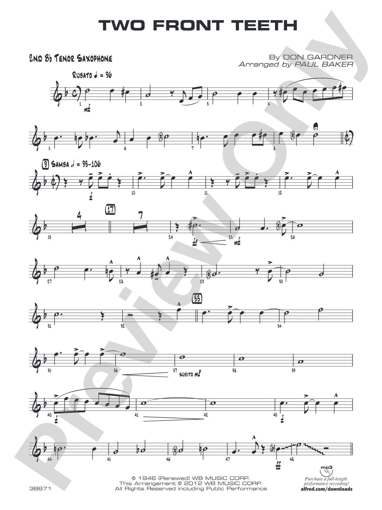 Two Front Teeth: 2nd B-flat Tenor Saxophone