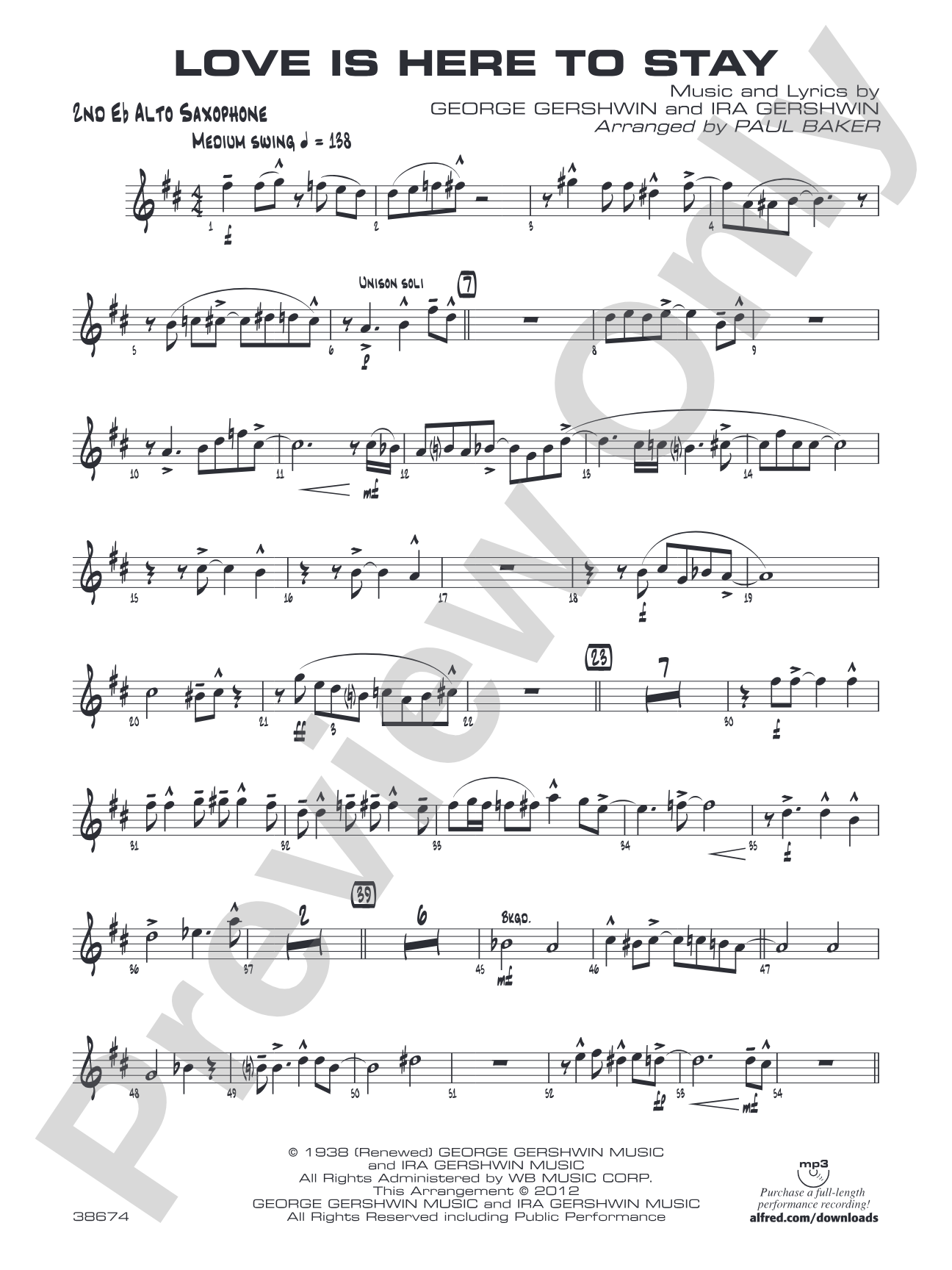 Love Is Here to Stay: 2nd E-flat Alto Saxophone