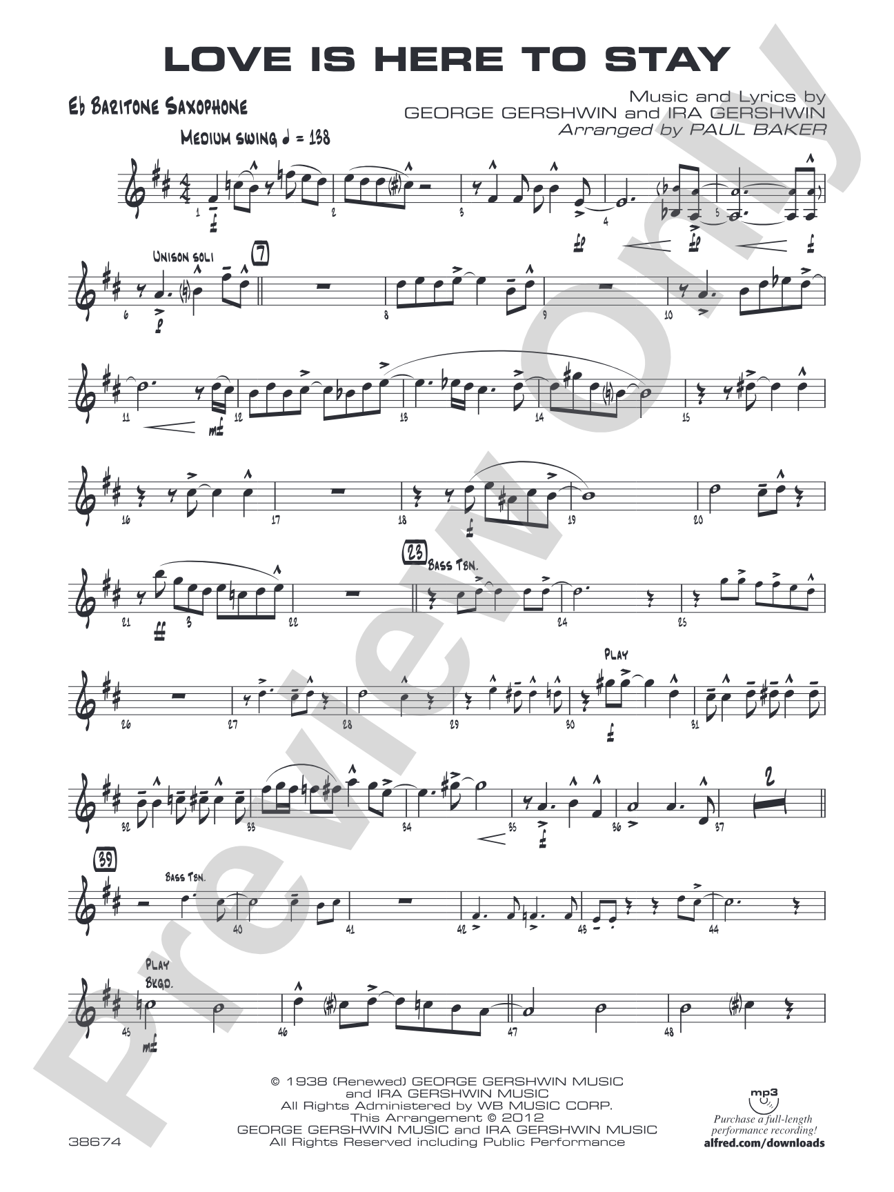 Love Is Here to Stay: E-flat Baritone Saxophone