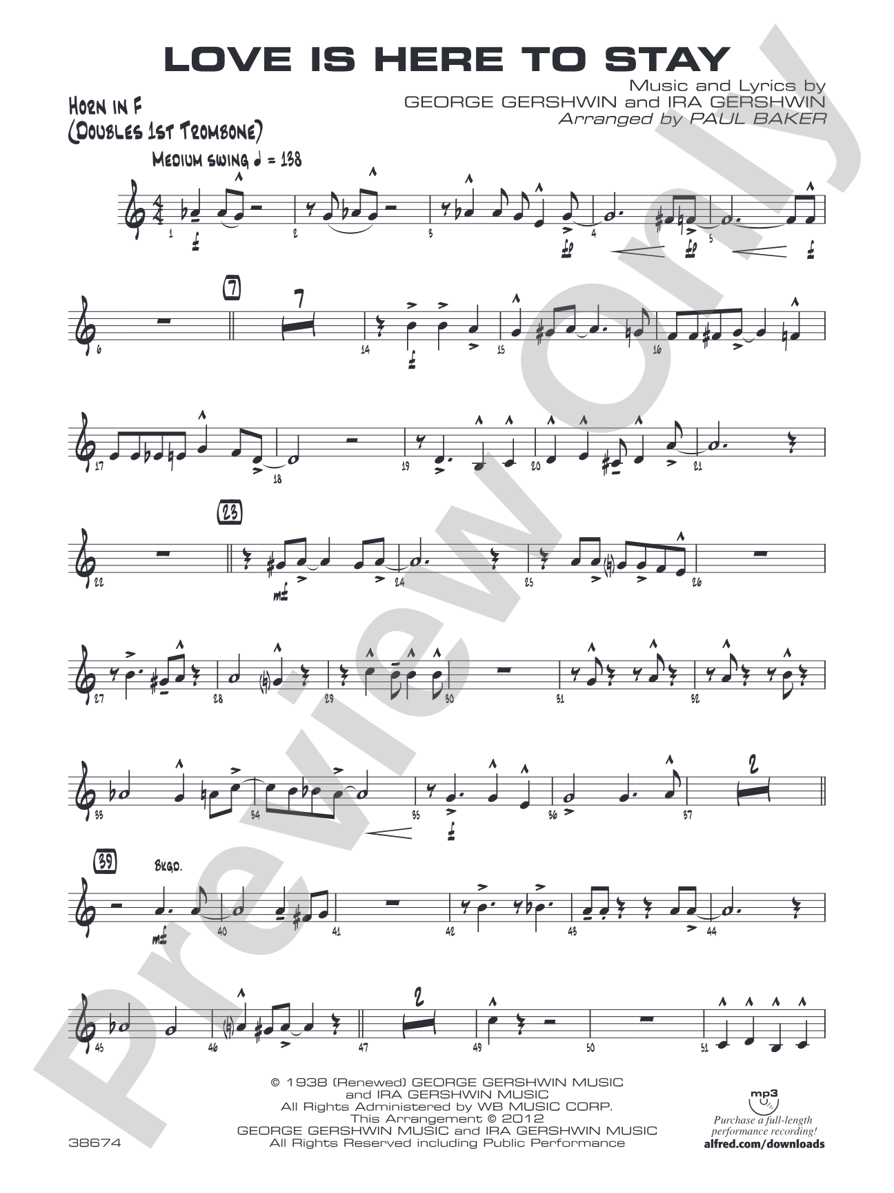 Love Is Here to Stay: 1st F Horn