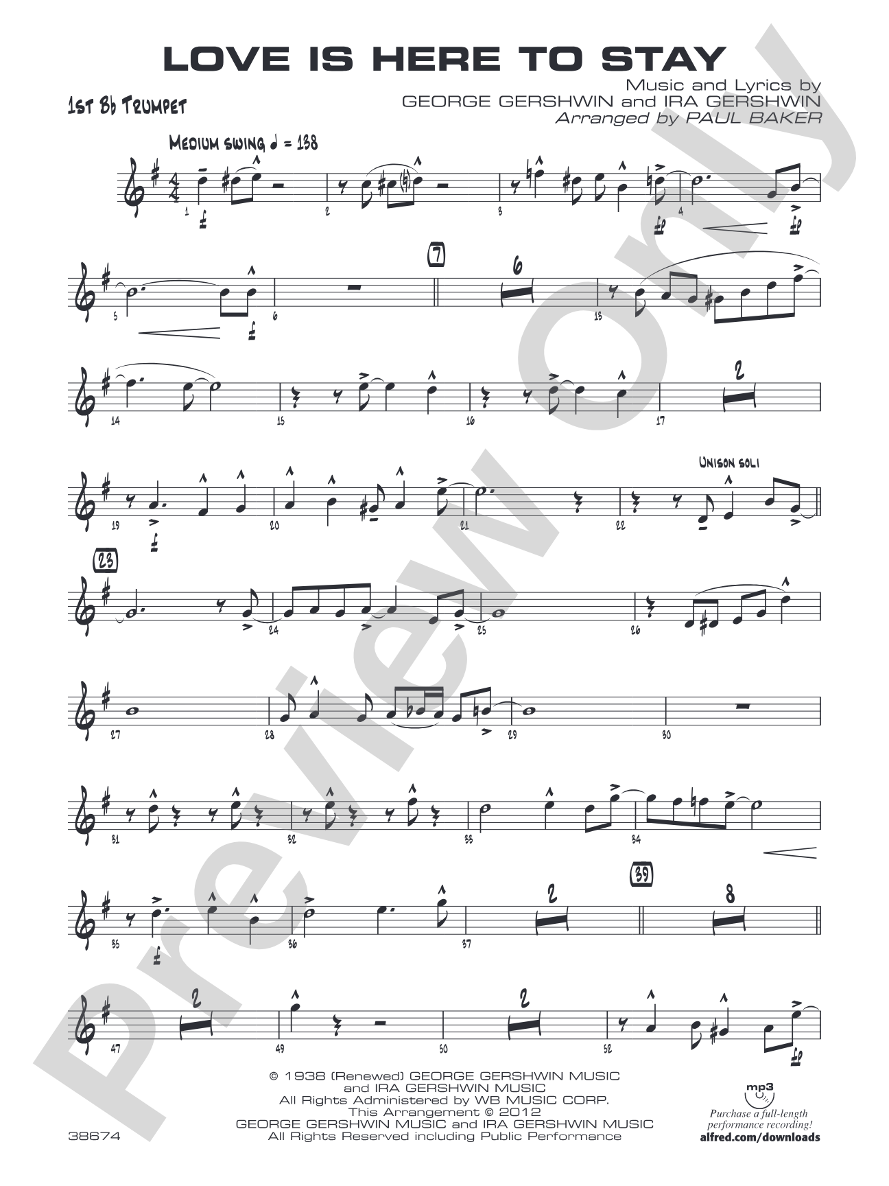 Love Is Here to Stay: 1st B-flat Trumpet