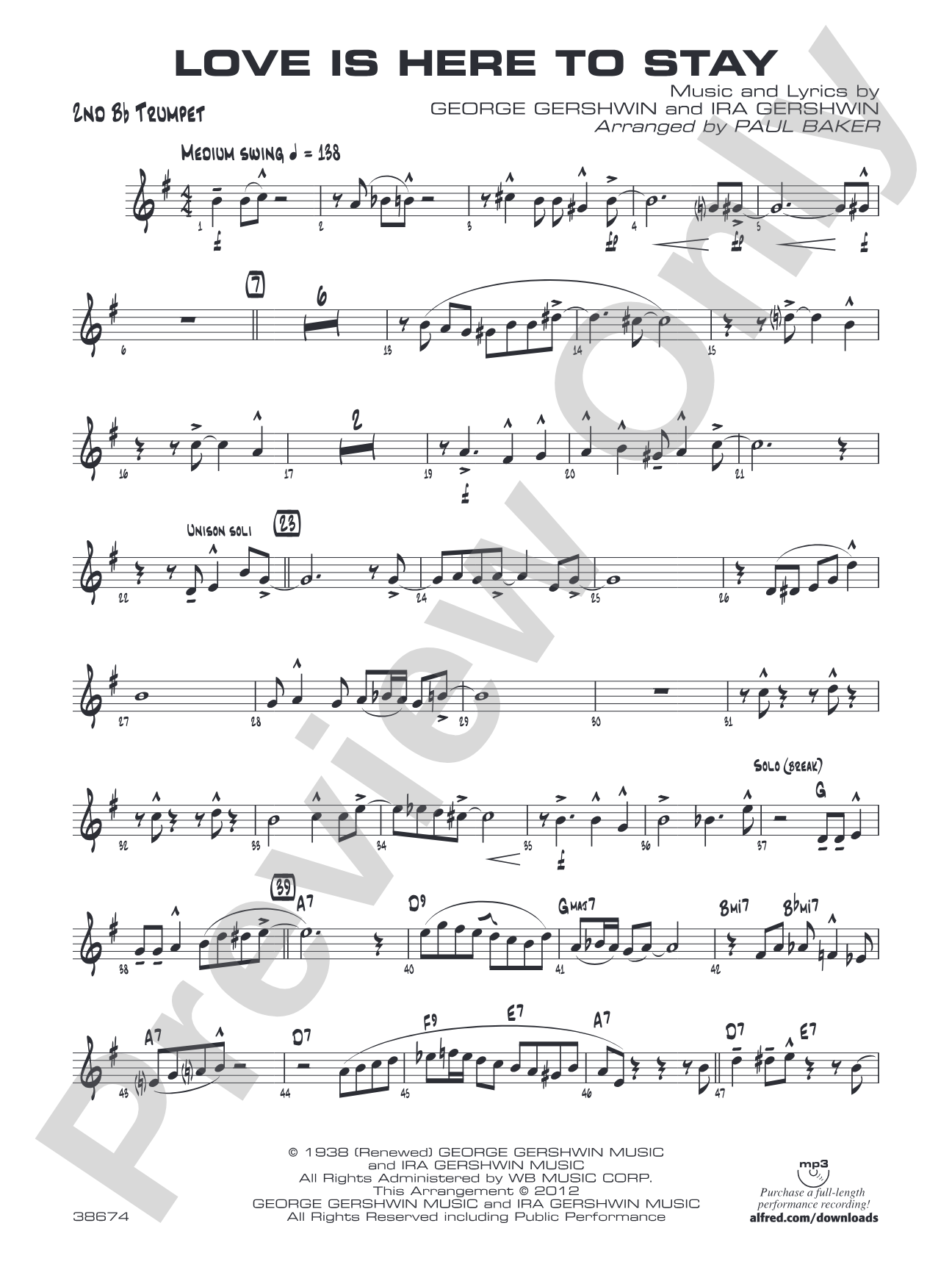 Love Is Here to Stay: 2nd B-flat Trumpet