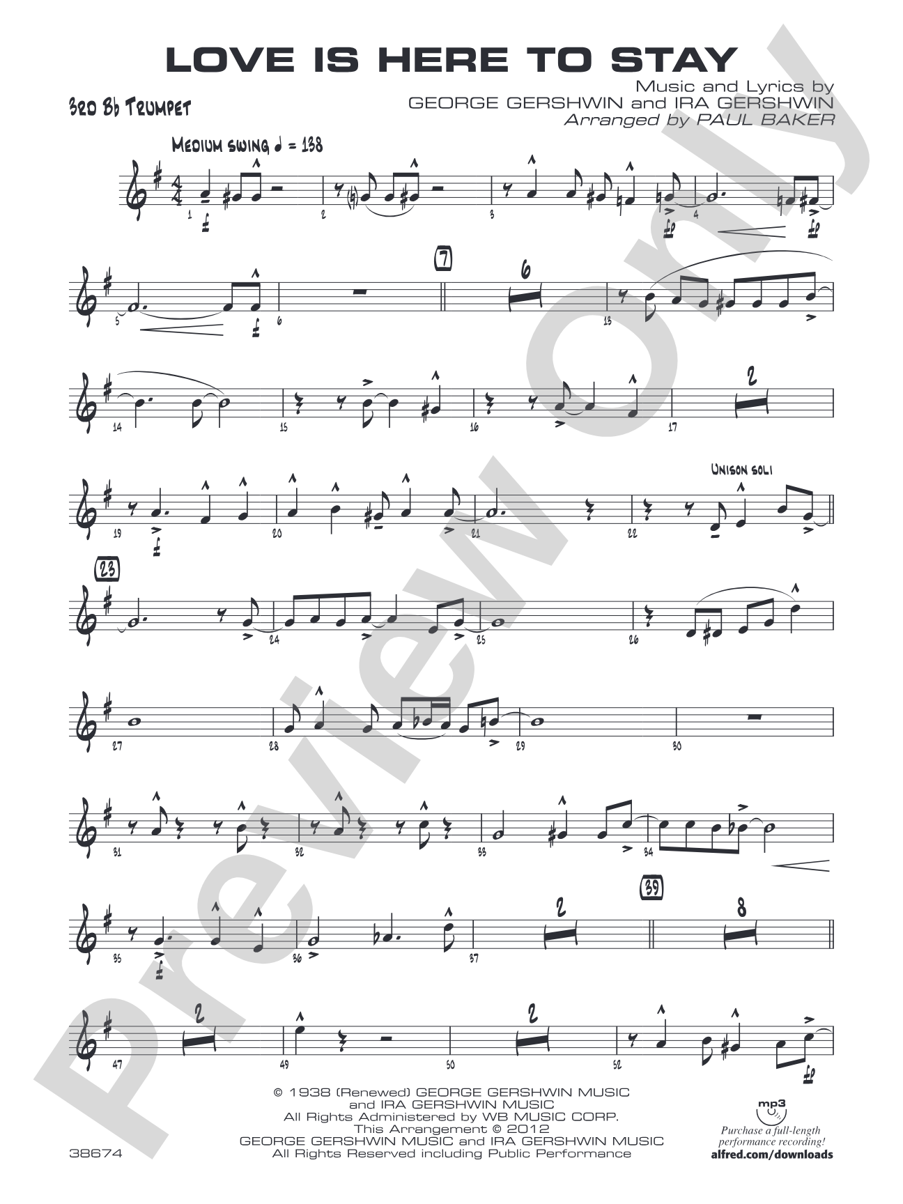 Love Is Here to Stay: 3rd B-flat Trumpet