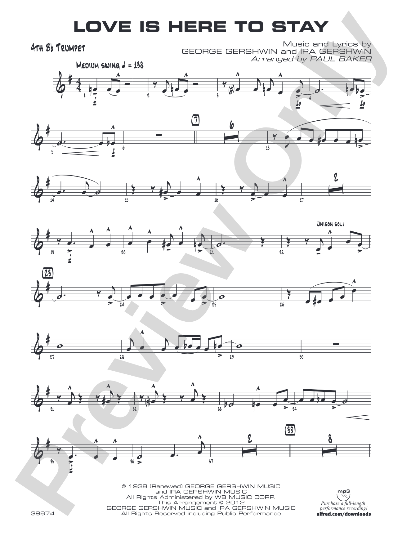 Love Is Here to Stay: 4th B-flat Trumpet