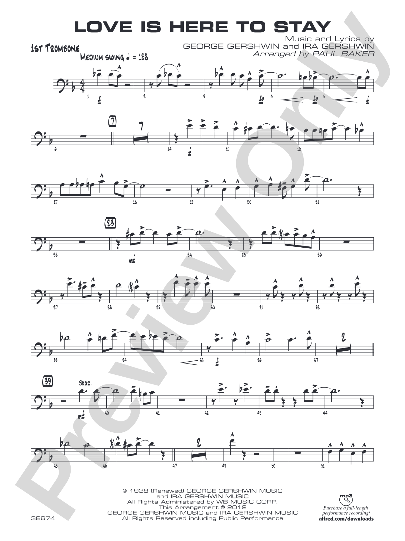 Love Is Here to Stay: 1st Trombone