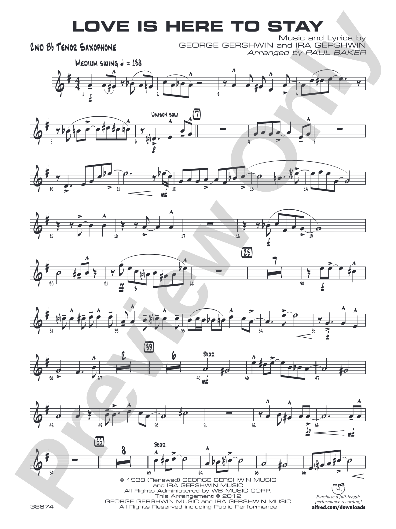 Love Is Here to Stay: 2nd B-flat Tenor Saxophone