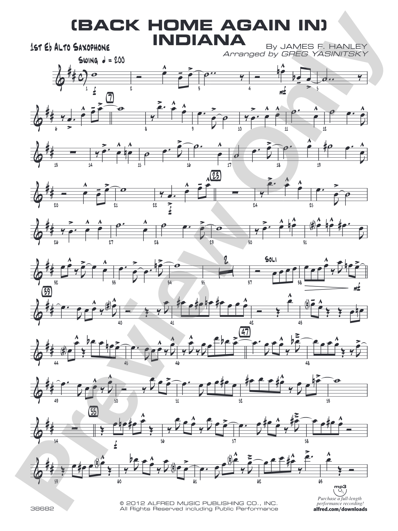 (Back Home Again In) Indiana: E-flat Alto Saxophone