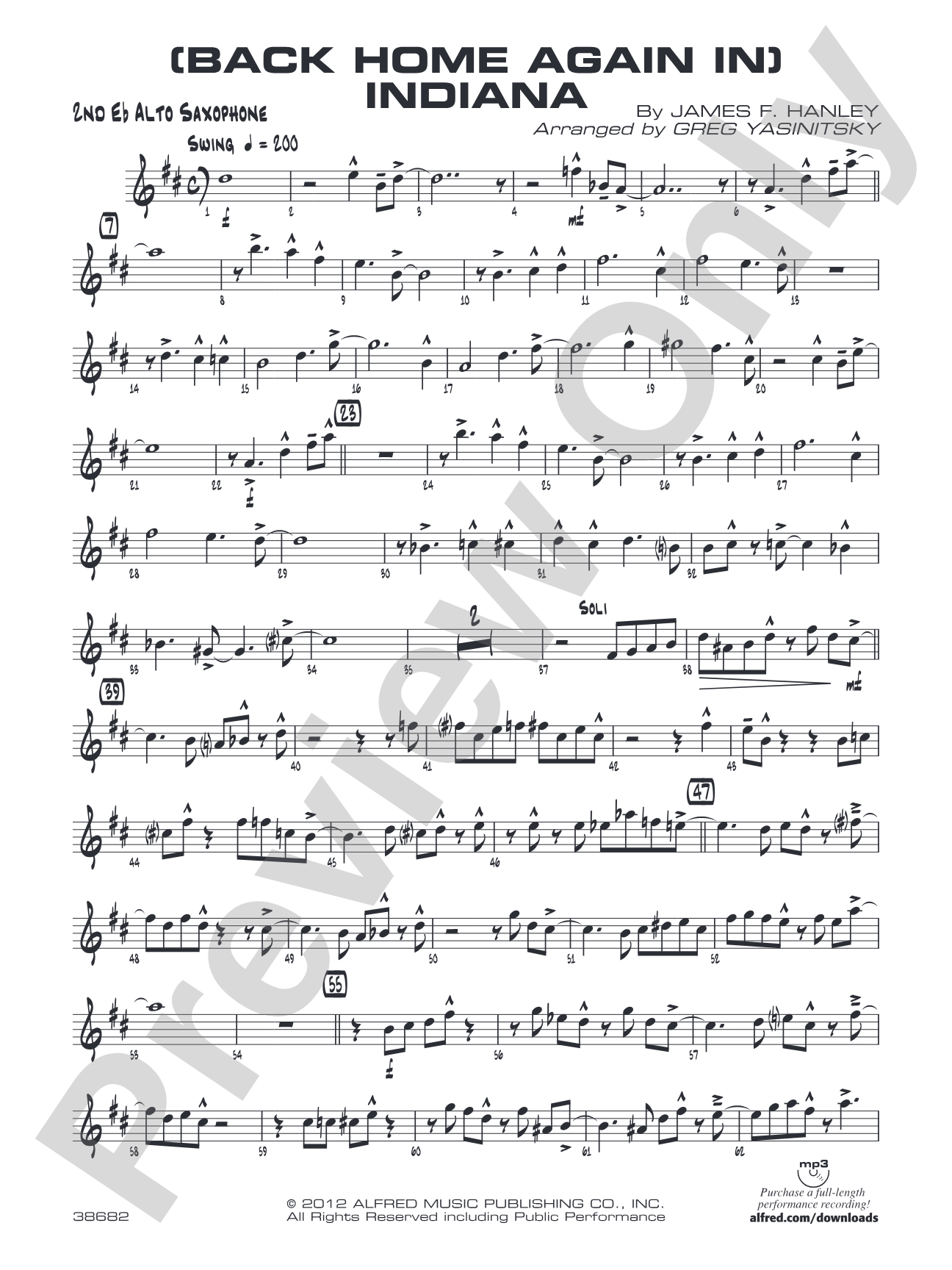 (Back Home Again In) Indiana: 2nd E-flat Alto Saxophone