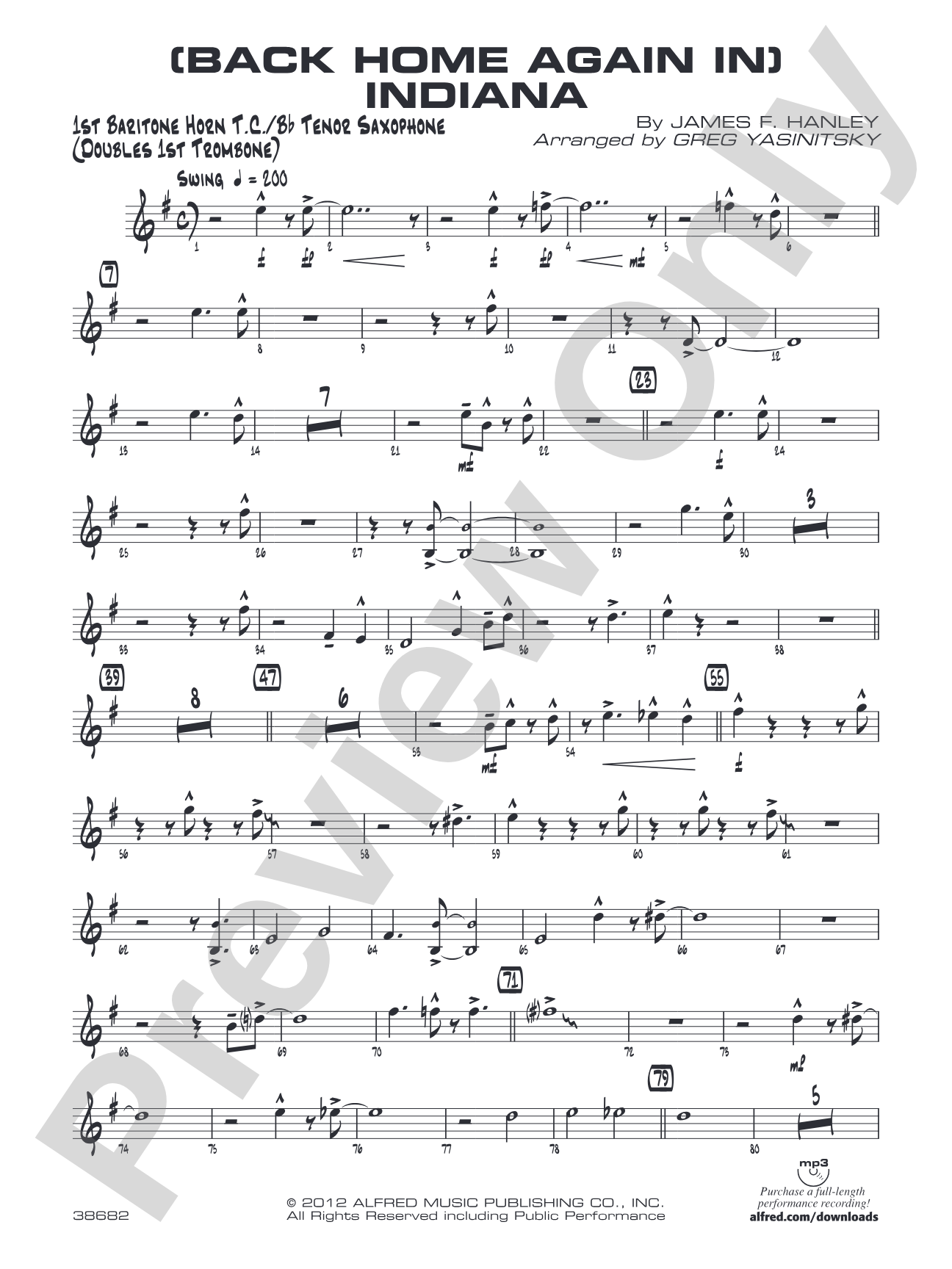 (Back Home Again In) Indiana: Baritone T.C.