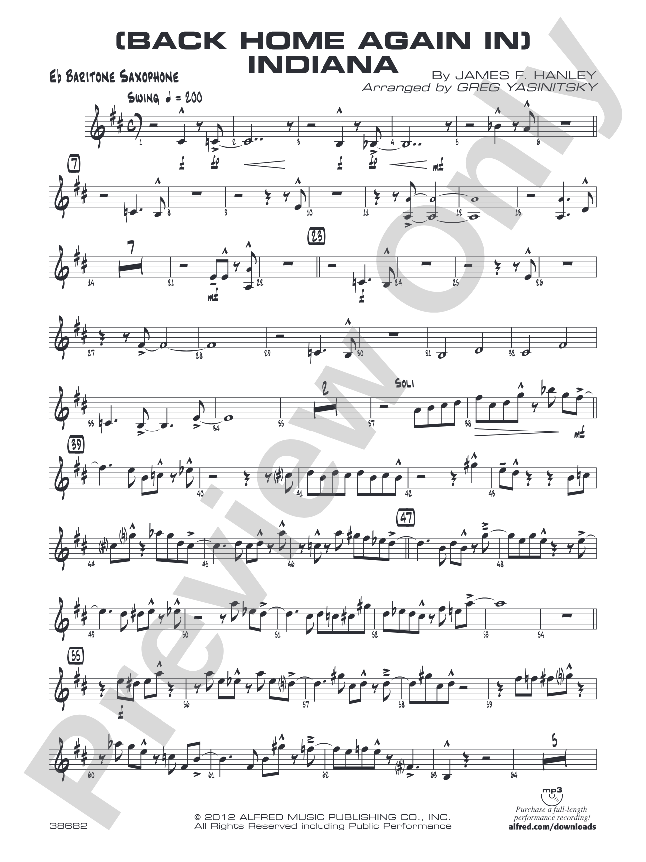 (Back Home Again In) Indiana: E-flat Baritone Saxophone