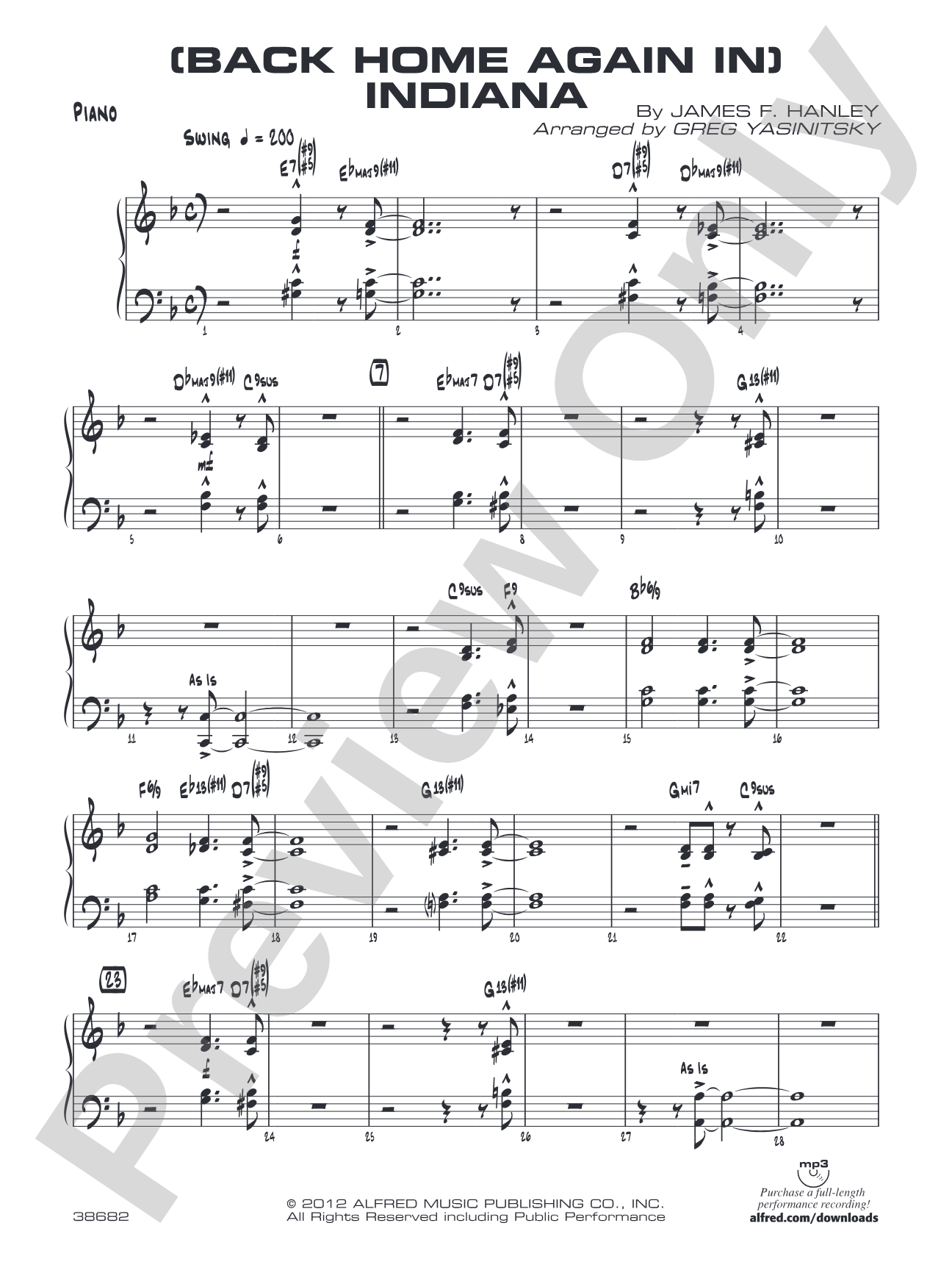 (Back Home Again In) Indiana: Piano Accompaniment