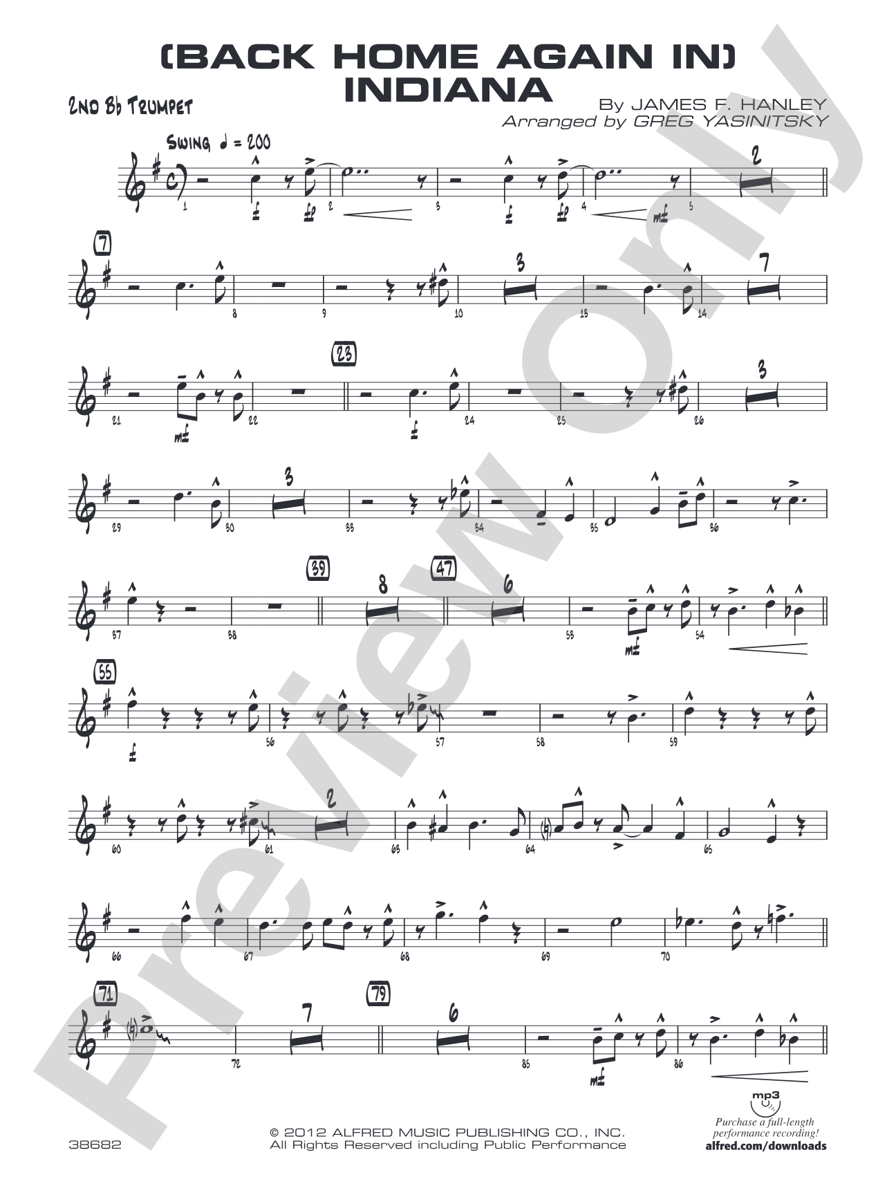 (Back Home Again In) Indiana: 2nd B-flat Trumpet