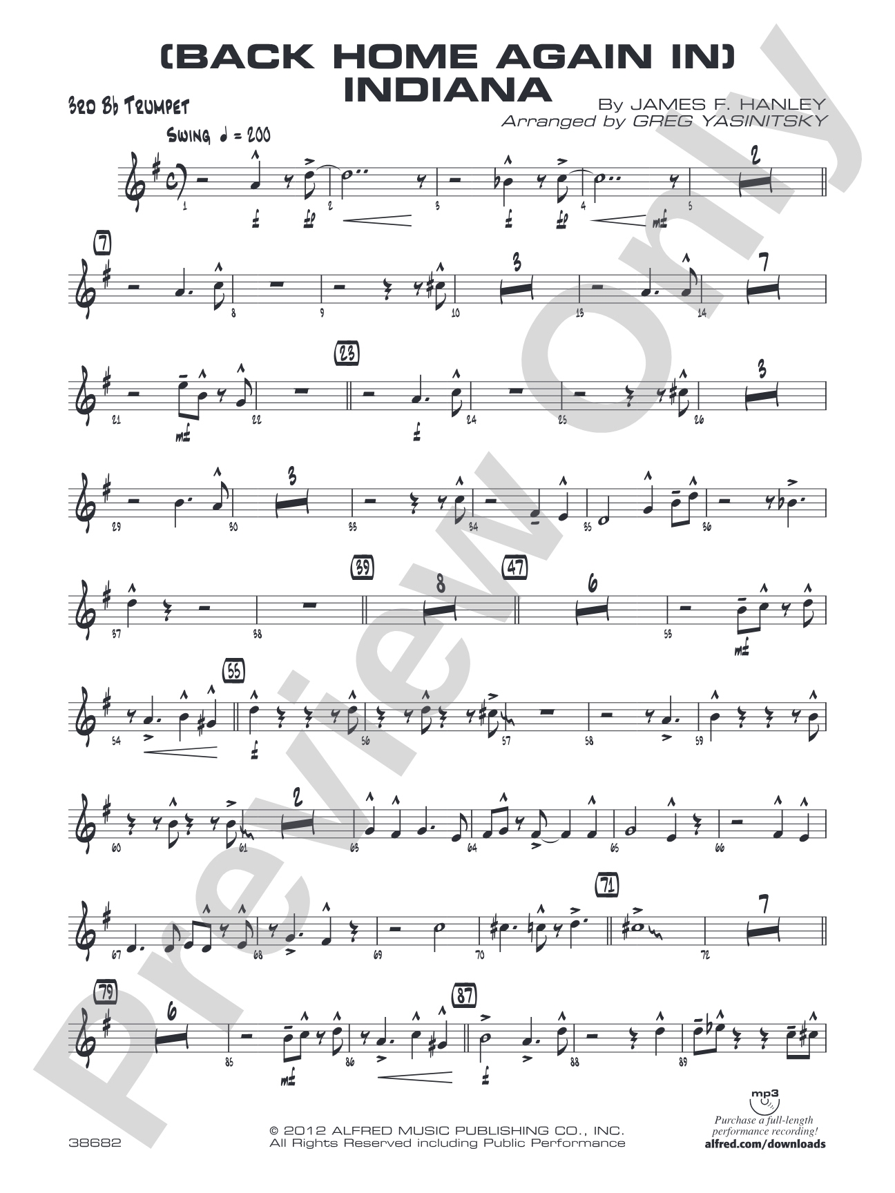 (Back Home Again In) Indiana: 3rd B-flat Trumpet