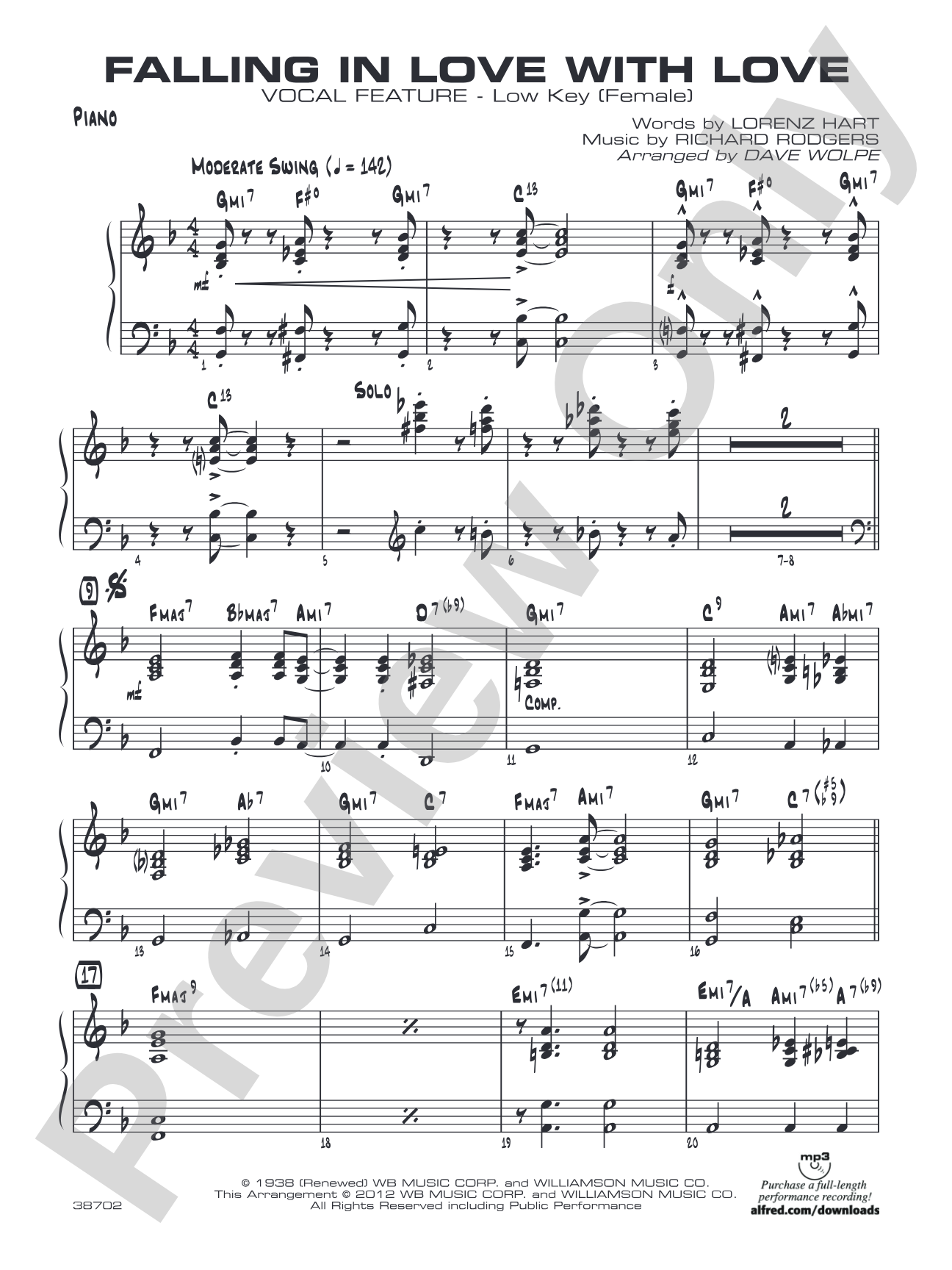Falling in Love with Love: Piano Accompaniment