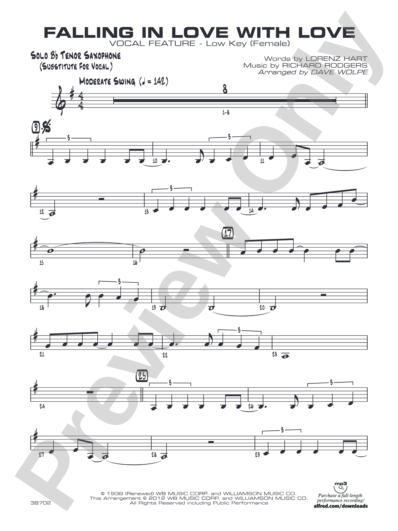 Falling in Love with Love: Solo Bb Part (Substitute for Vocal)