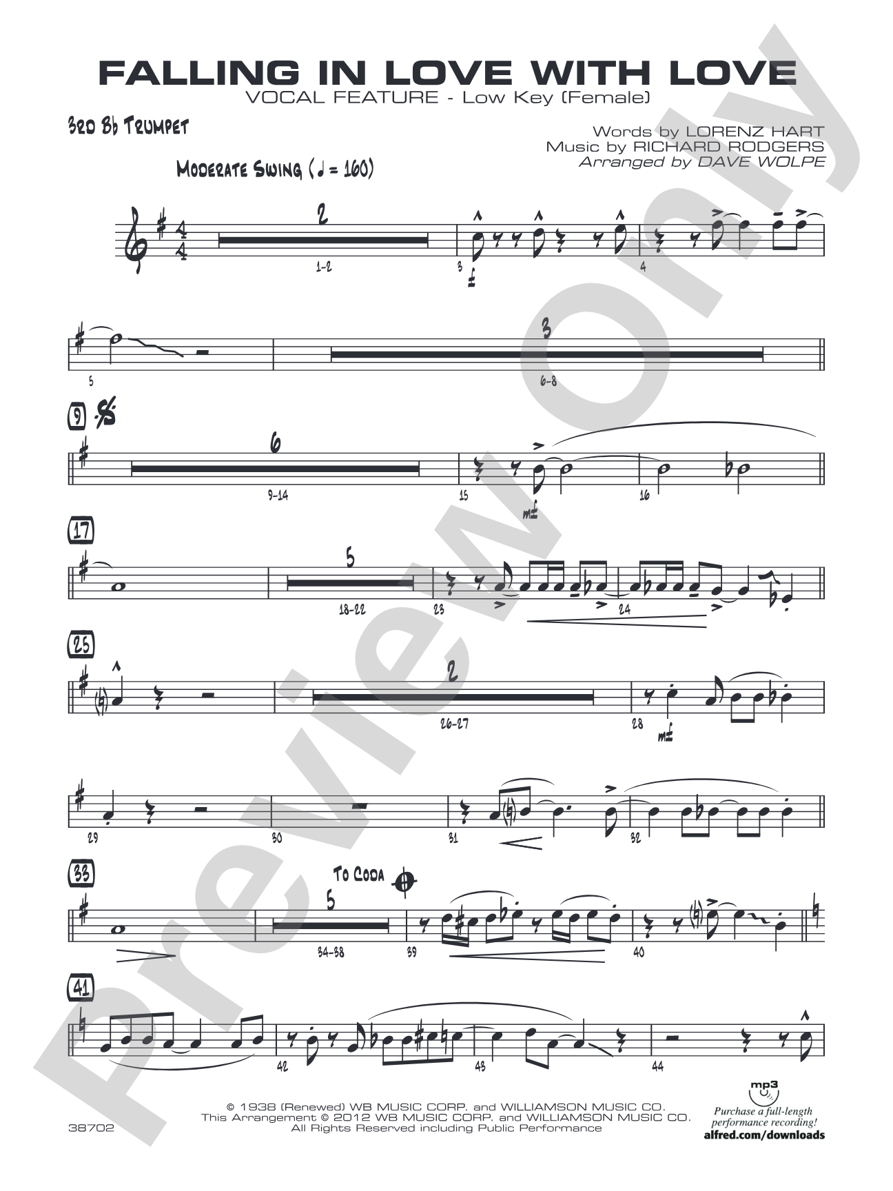 Falling in Love with Love: 3rd B-flat Trumpet