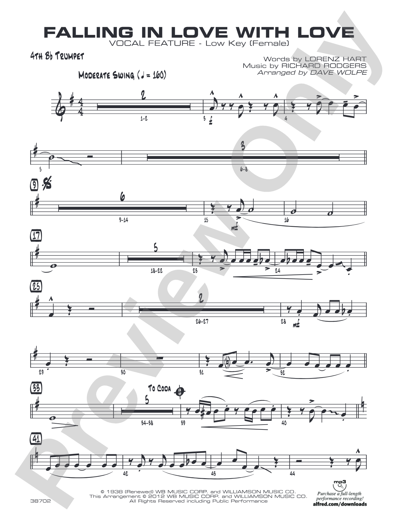 Falling in Love with Love: 4th B-flat Trumpet