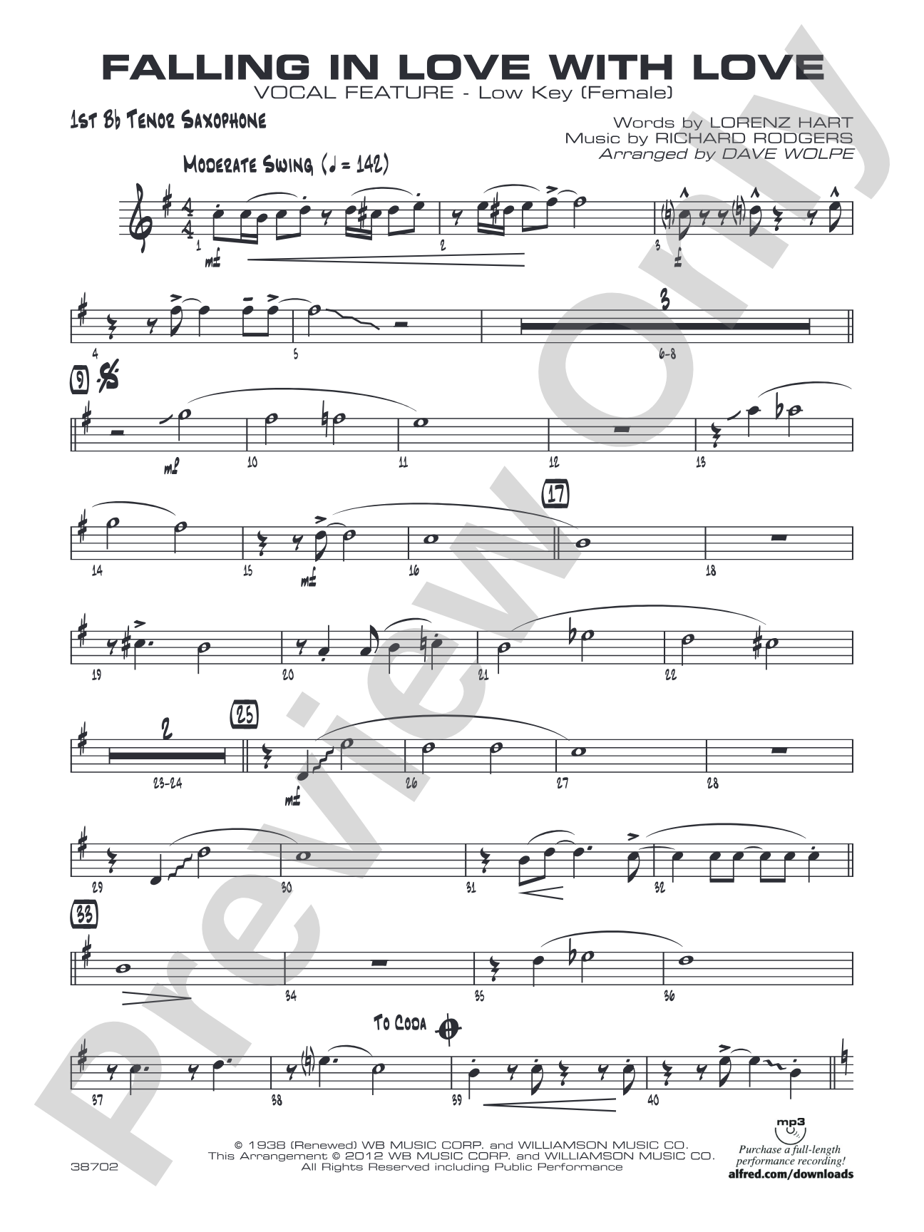 Falling in Love with Love: B-flat Tenor Saxophone