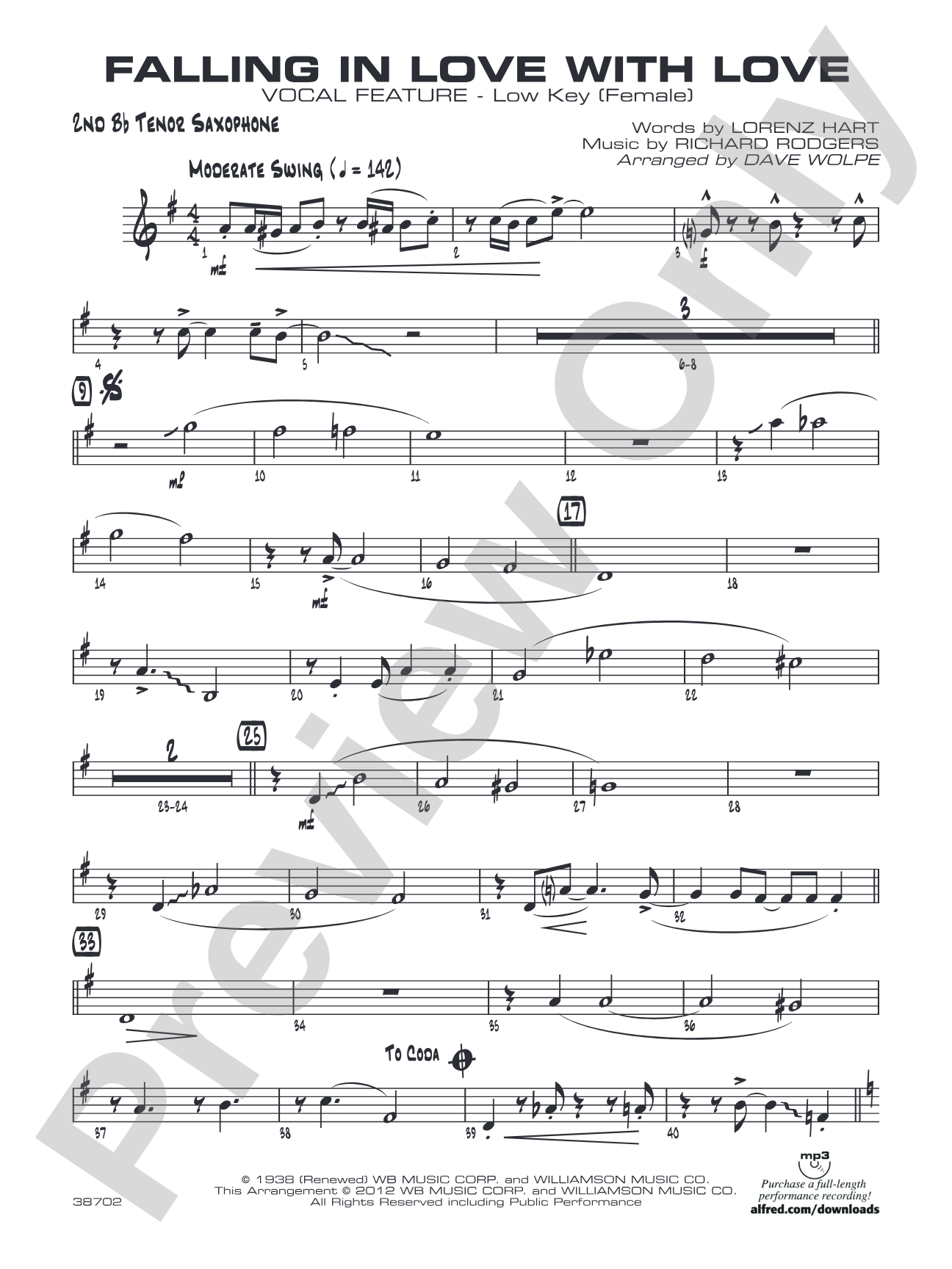 Falling in Love with Love: 2nd B-flat Tenor Saxophone