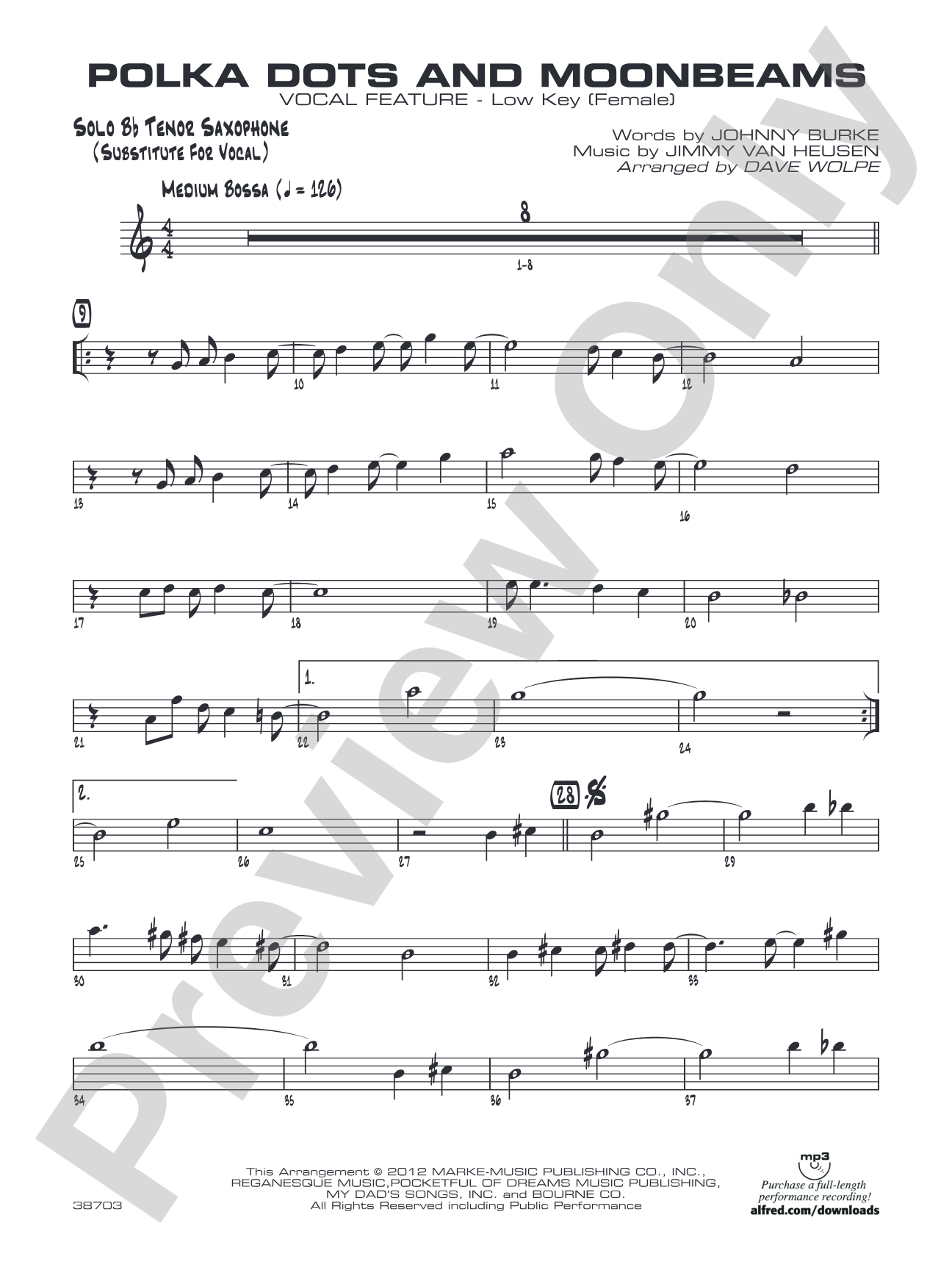 Polkadots and Moonbeams: Solo Bb Part (Substitute for Vocal)