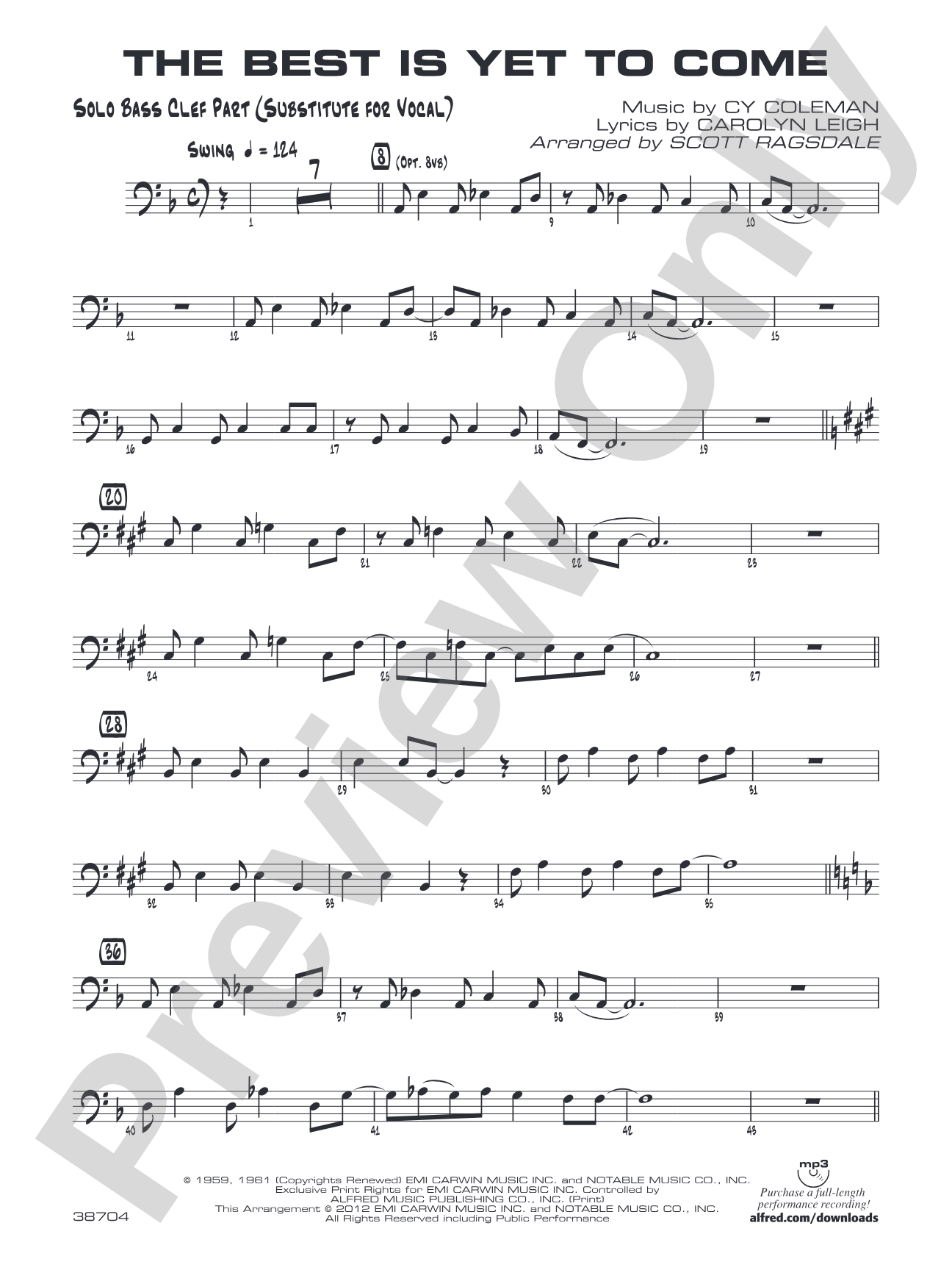 The Best Is Yet to Come: Solo Bass Clef Part (Substitute for Vocal)