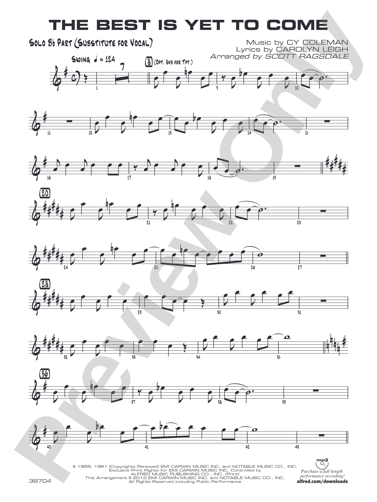 The Best Is Yet to Come: Solo Bb Part (Substitute for Vocal)