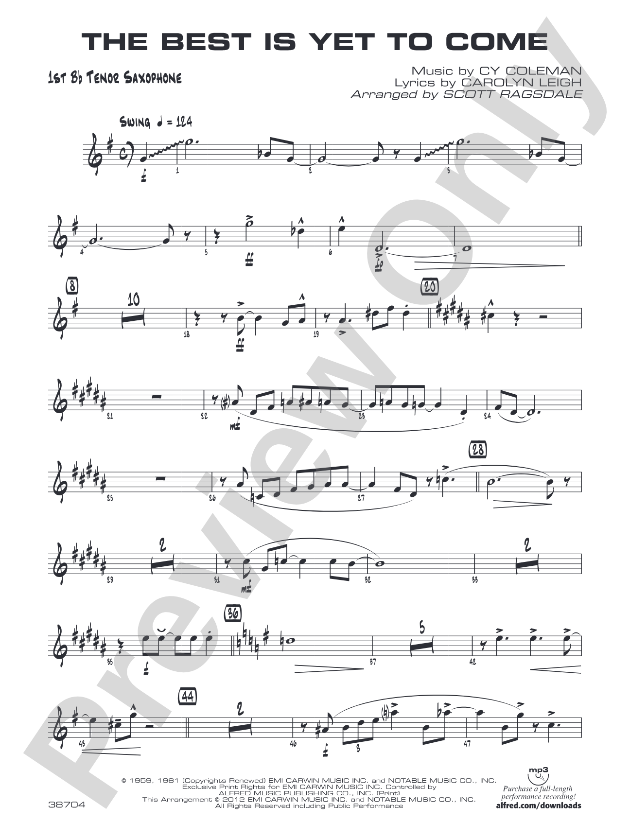 The Best Is Yet to Come: B-flat Tenor Saxophone