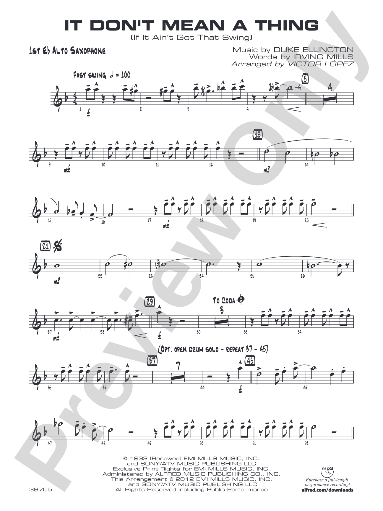 It Don't Mean a Thing (If It Ain't Got That Swing): E-flat Alto Saxophone