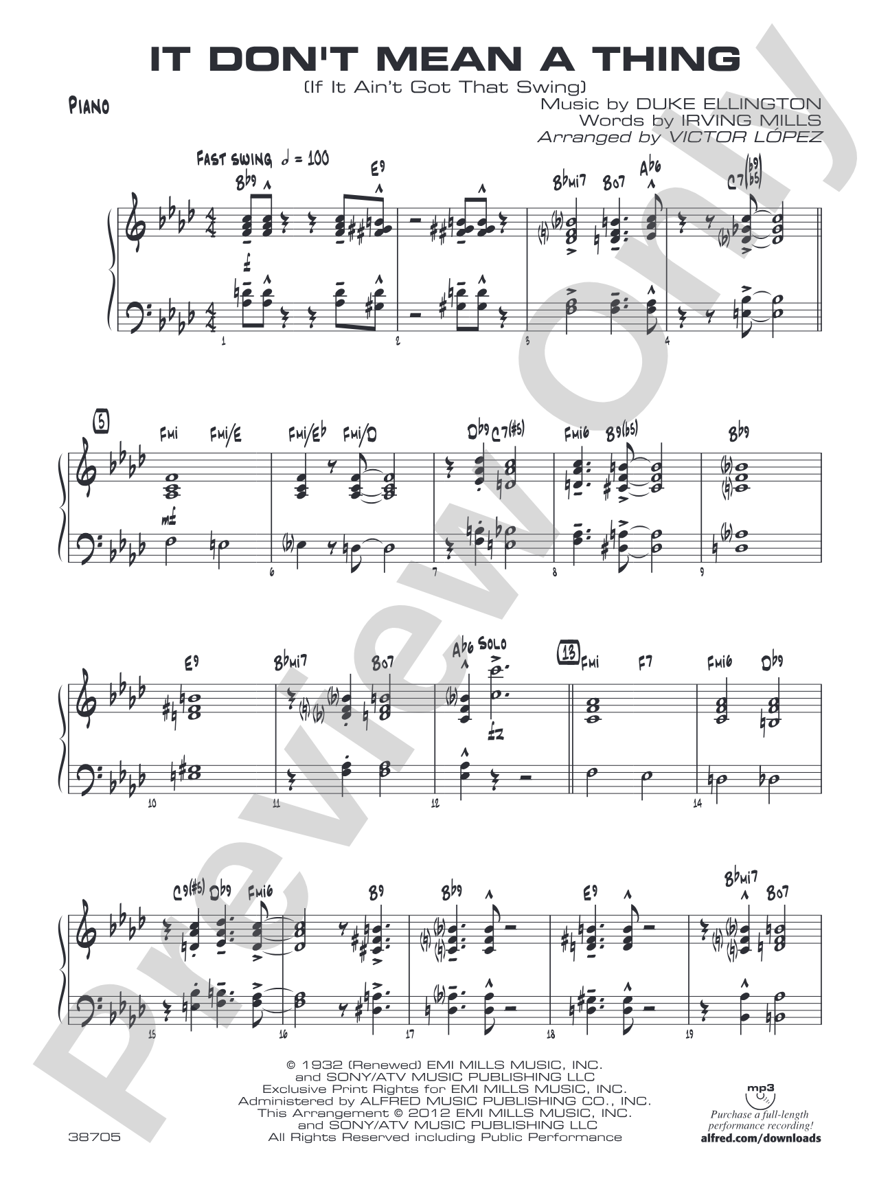 It Don't Mean a Thing (If It Ain't Got That Swing): Piano Accompaniment
