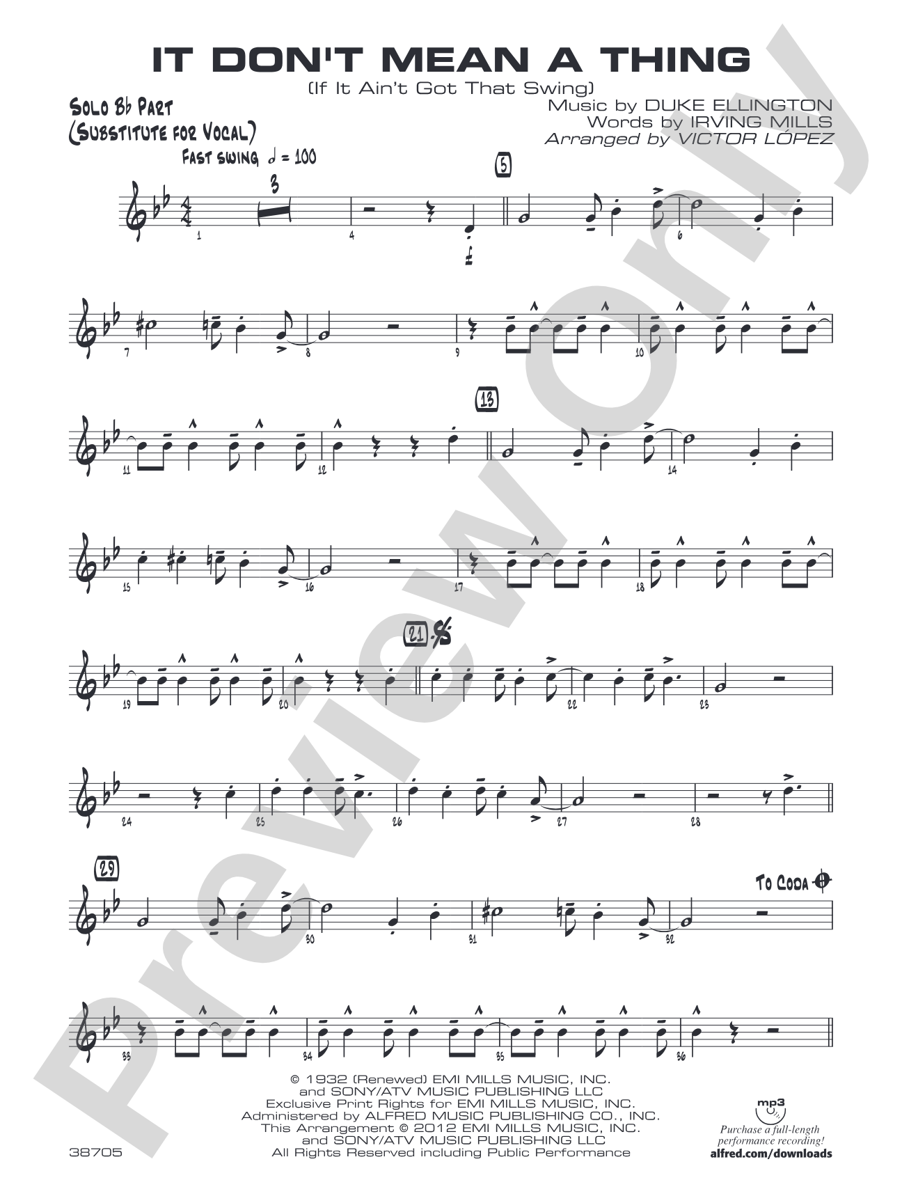 It Don't Mean a Thing (If It Ain't Got That Swing): Solo Bb Part (Substitute for Vocal)