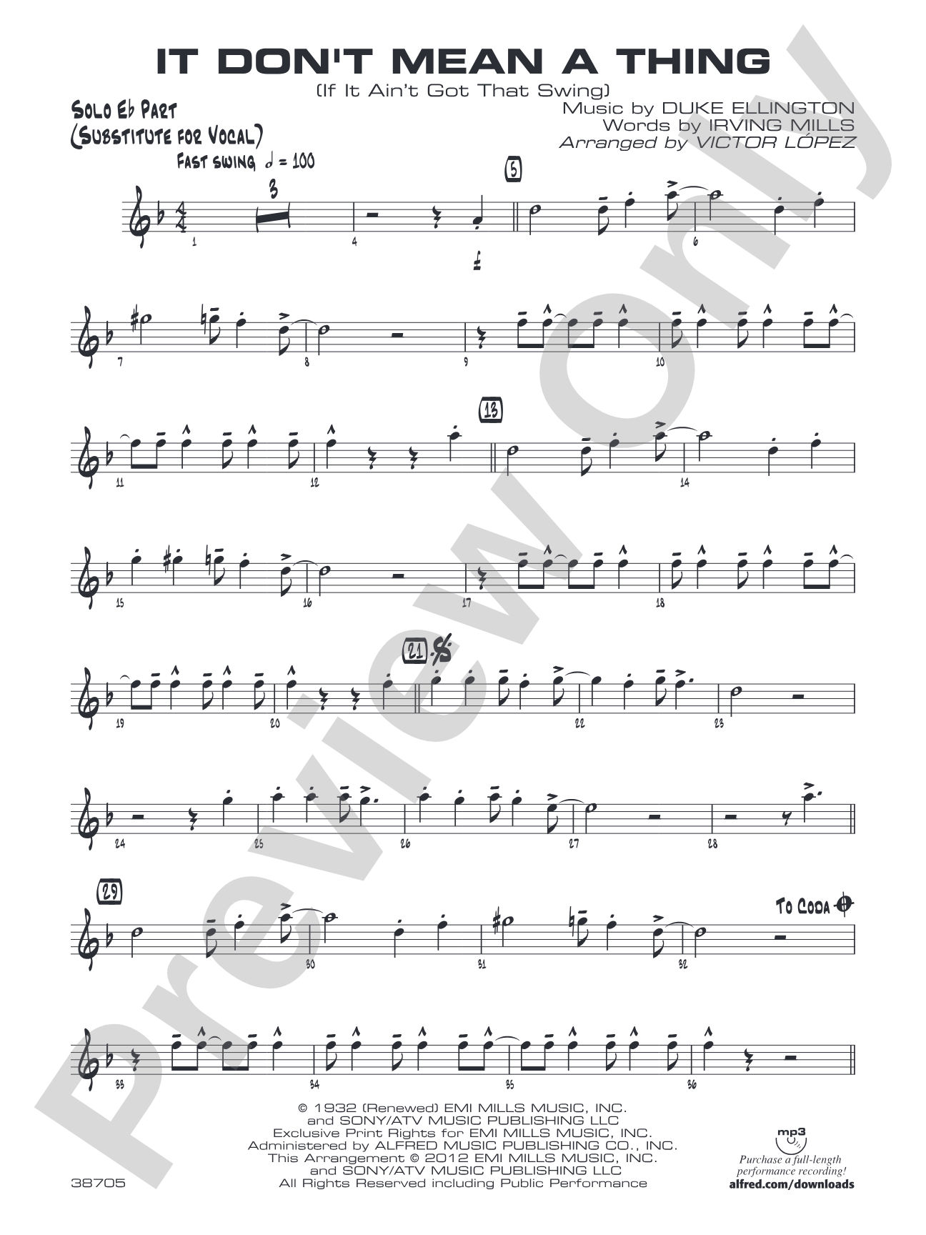 It Don't Mean a Thing (If It Ain't Got That Swing): Solo Eb Part (Substitute for Vocal)