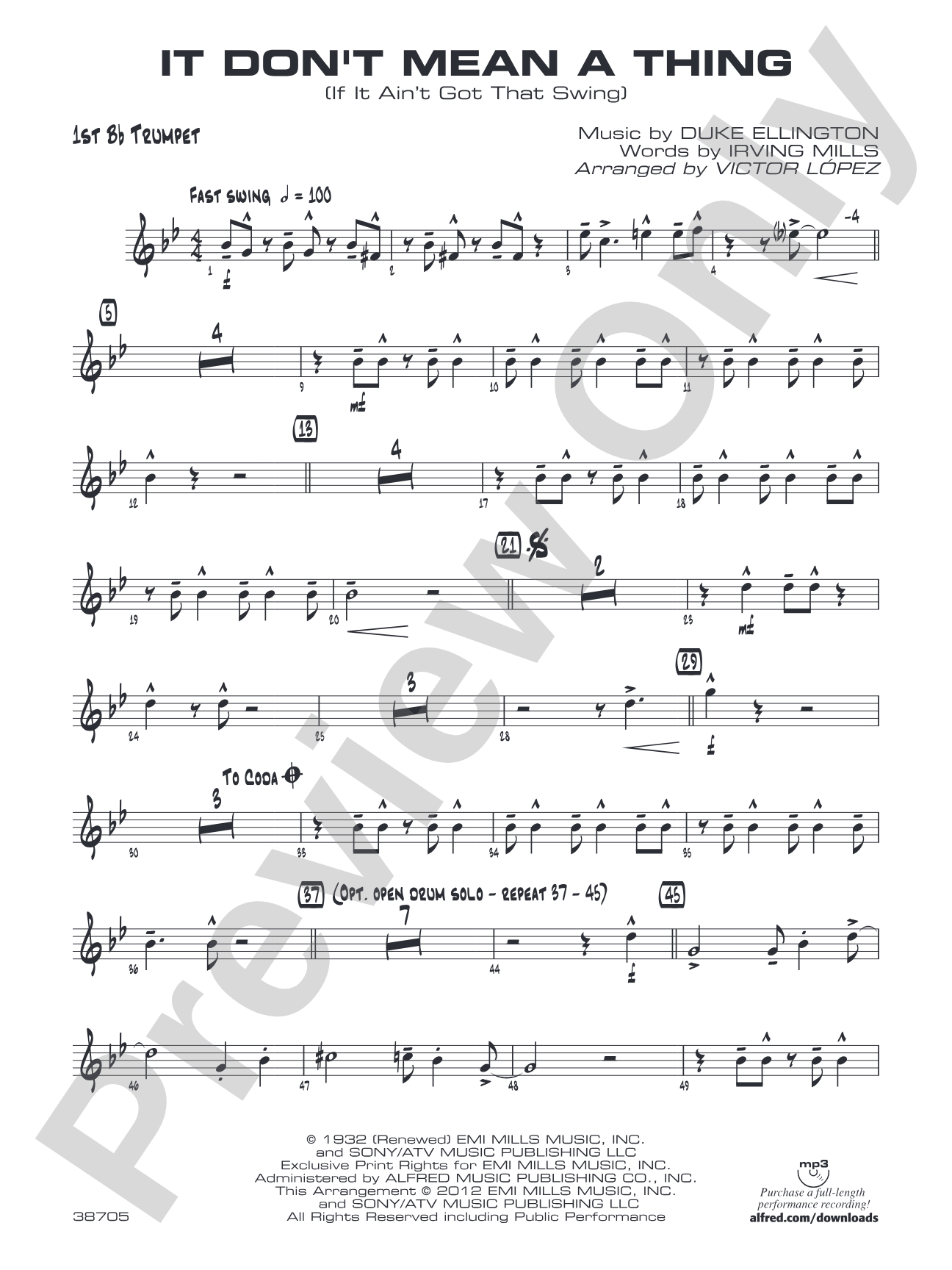 It Don't Mean a Thing (If It Ain't Got That Swing): 1st B-flat Trumpet