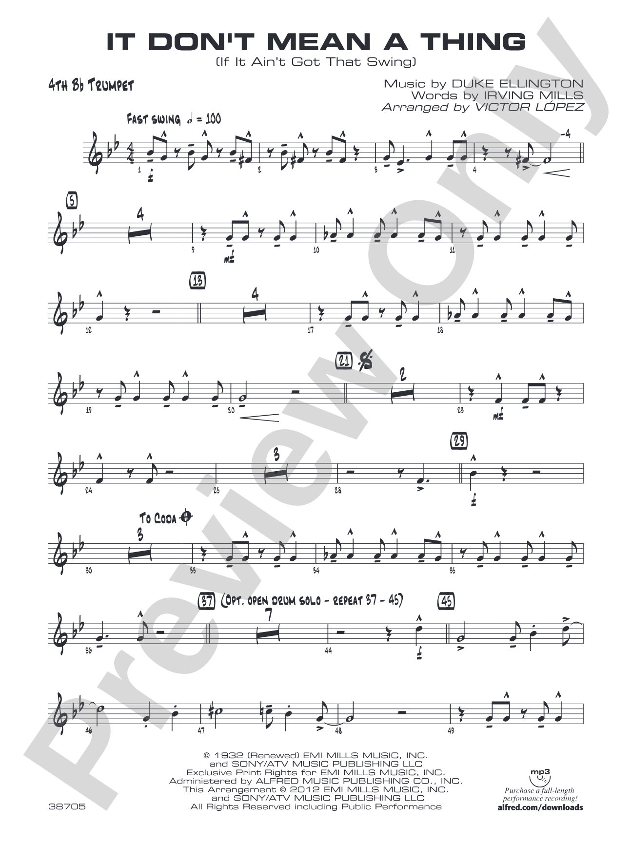 It Don't Mean a Thing (If It Ain't Got That Swing): 4th B-flat Trumpet