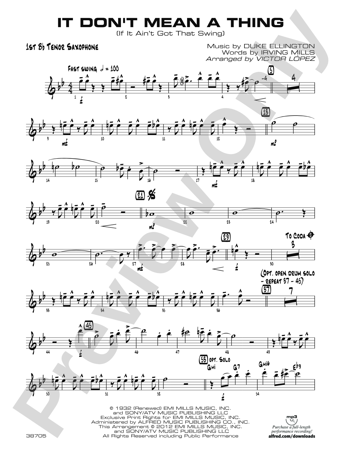 It Don't Mean a Thing (If It Ain't Got That Swing): B-flat Tenor Saxophone