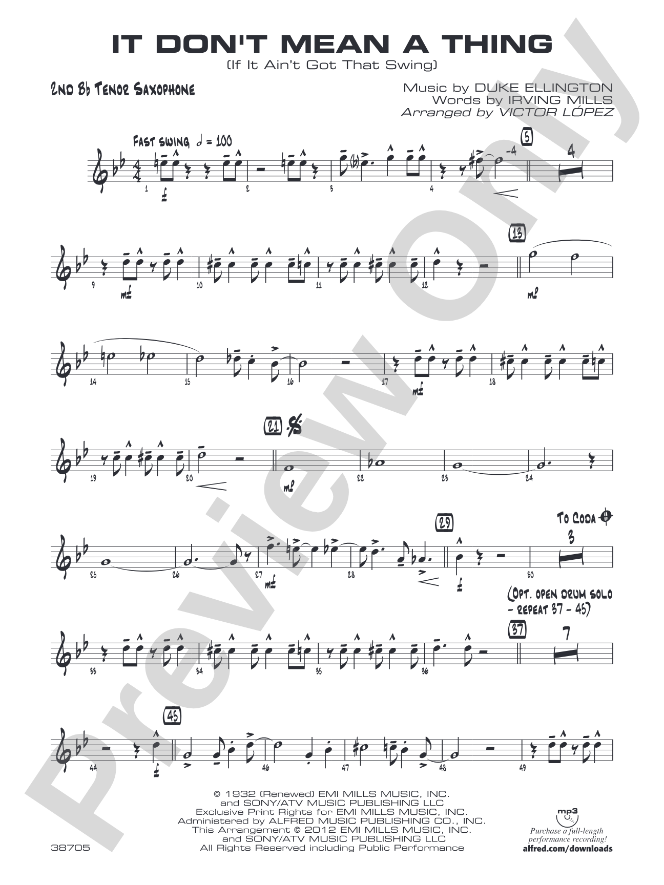 It Don't Mean a Thing (If It Ain't Got That Swing): 2nd B-flat Tenor Saxophone