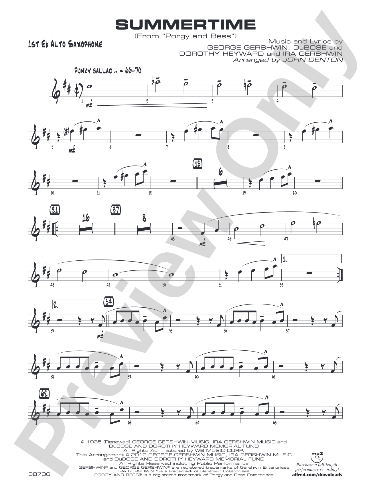 Summertime: E-flat Alto Saxophone