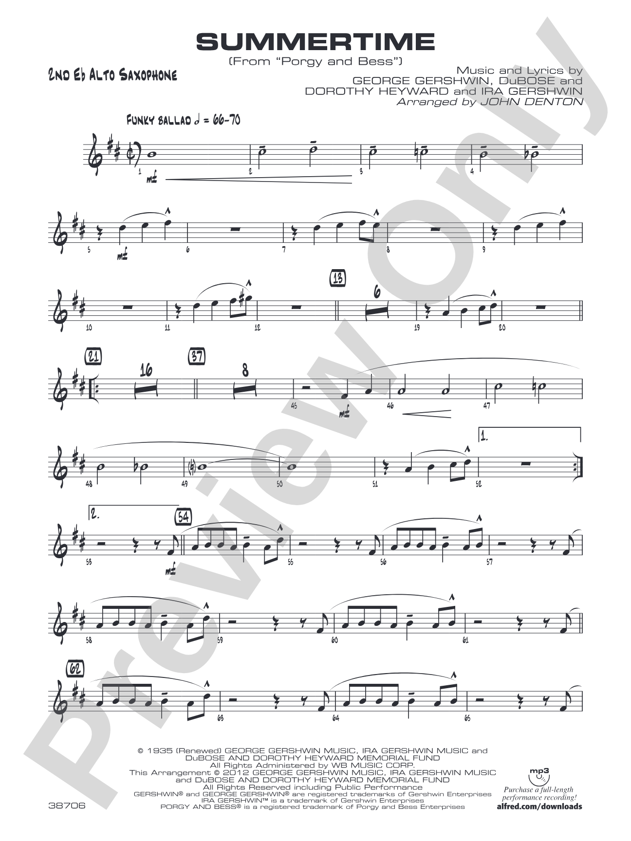 Summertime: 2nd E-flat Alto Saxophone