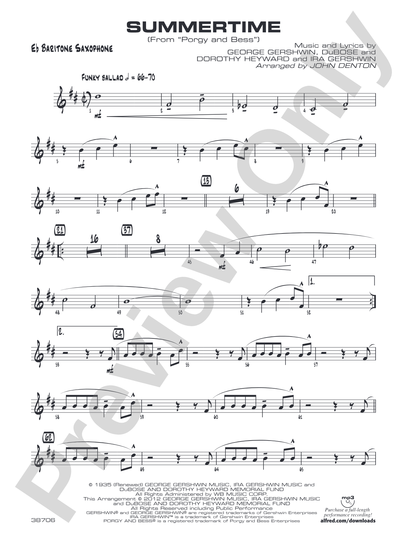 Summertime: E-flat Baritone Saxophone