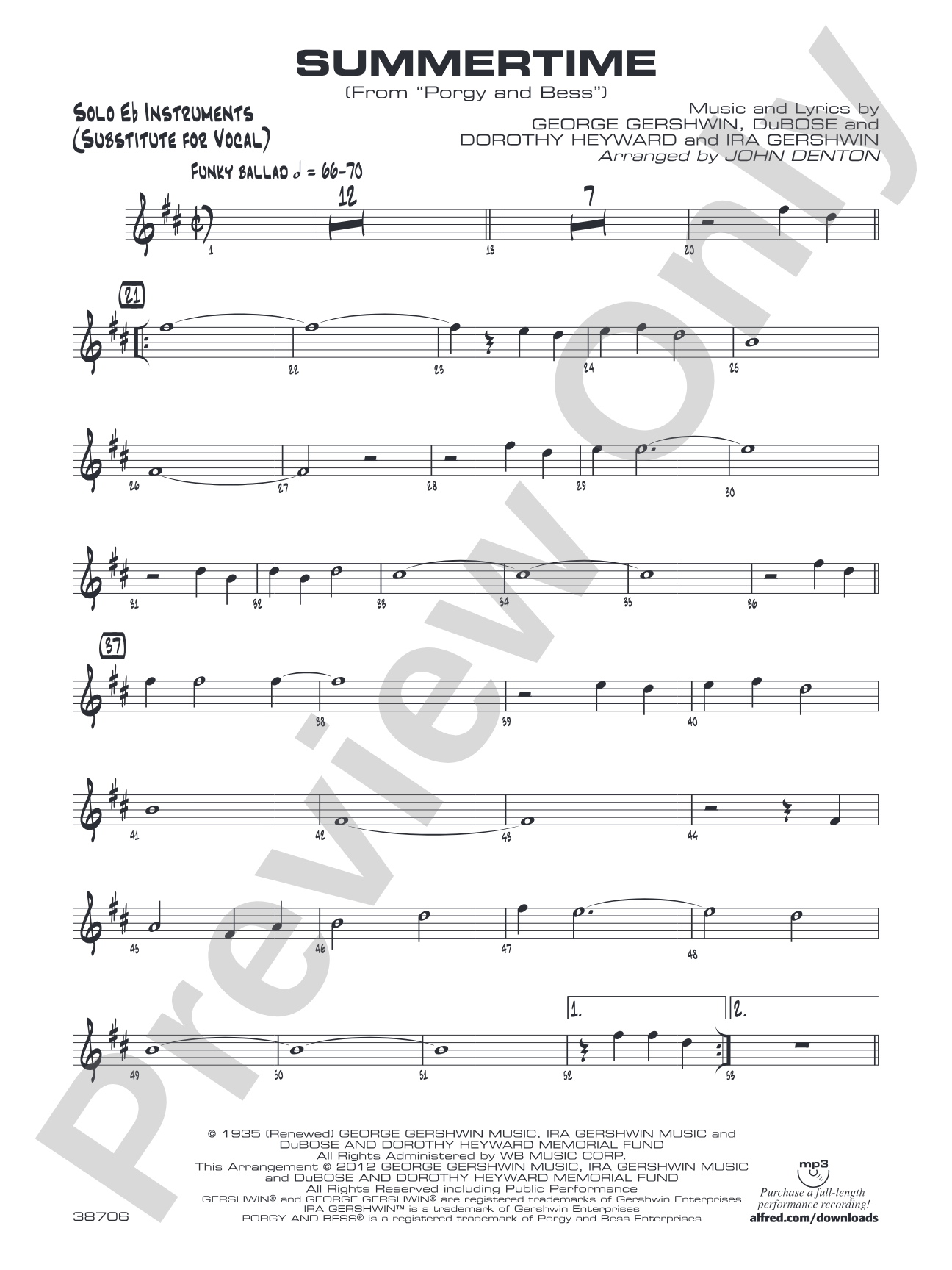 Summertime: Solo Eb Part (Substitute for Vocal)