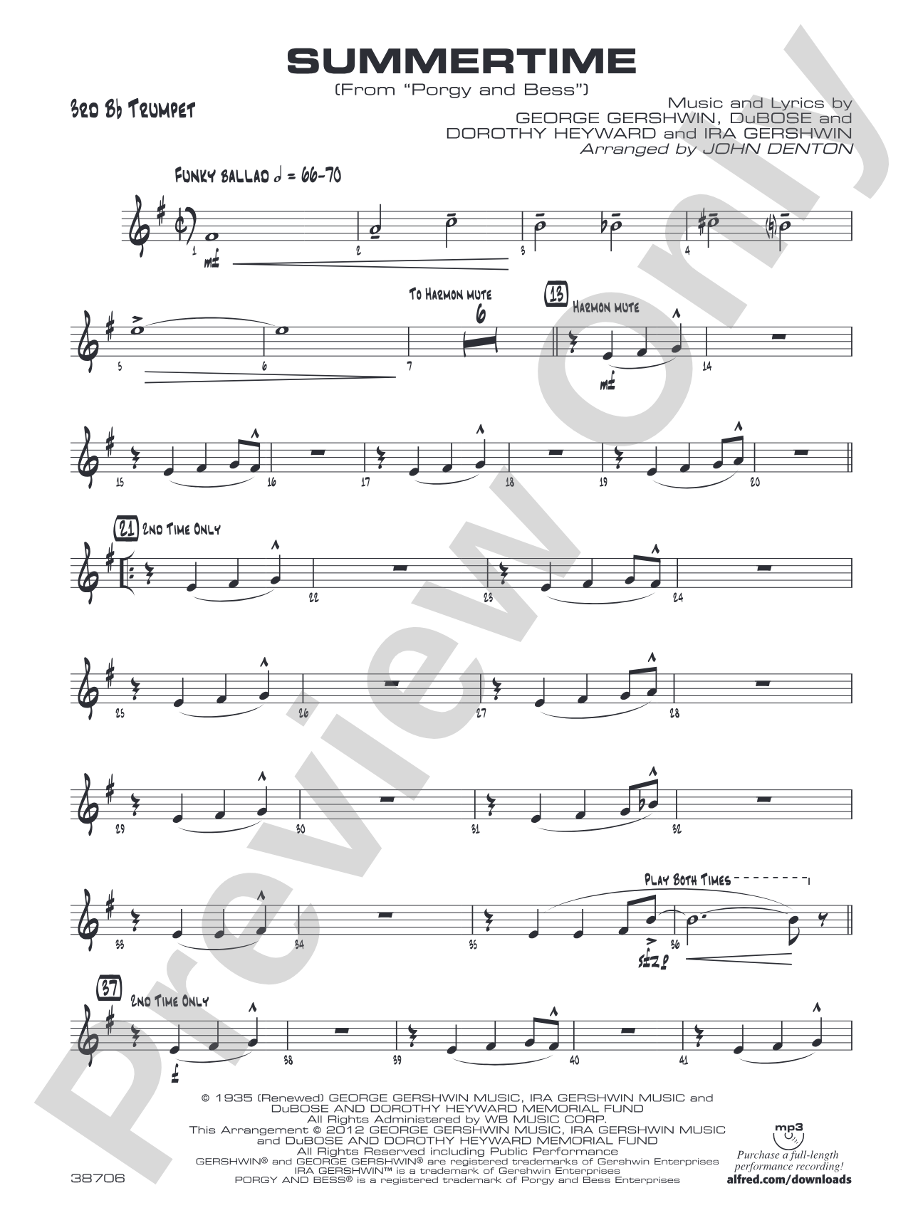 Summertime: 3rd B-flat Trumpet